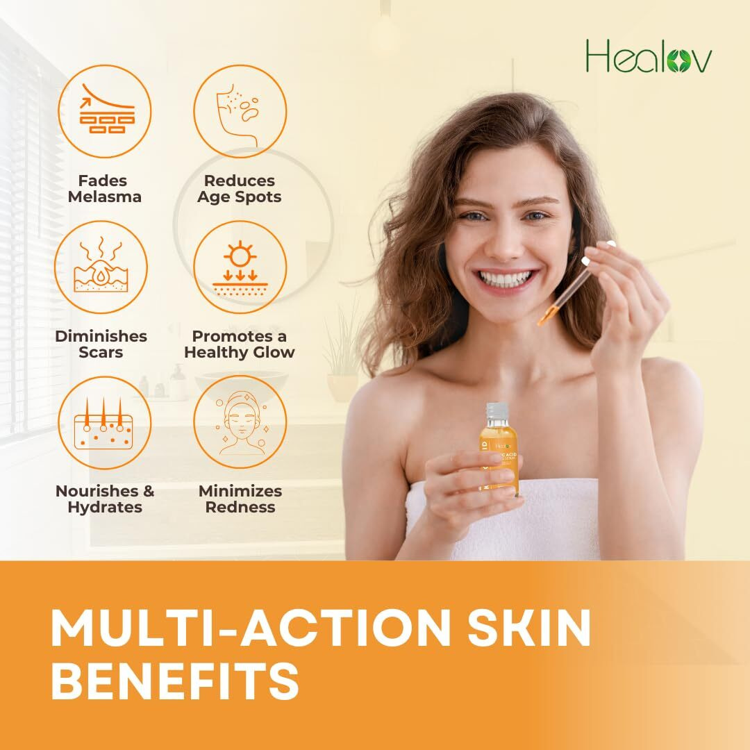 Kojic Acid Serum - Dark Spot Remover For Face & Body - Skin Brightening For Spots, Hyperpigmentation, Discoloration - Facial Oil Reduces Acne, Scars, & Evens Tone - Dark Spot Correcting Glow Serum