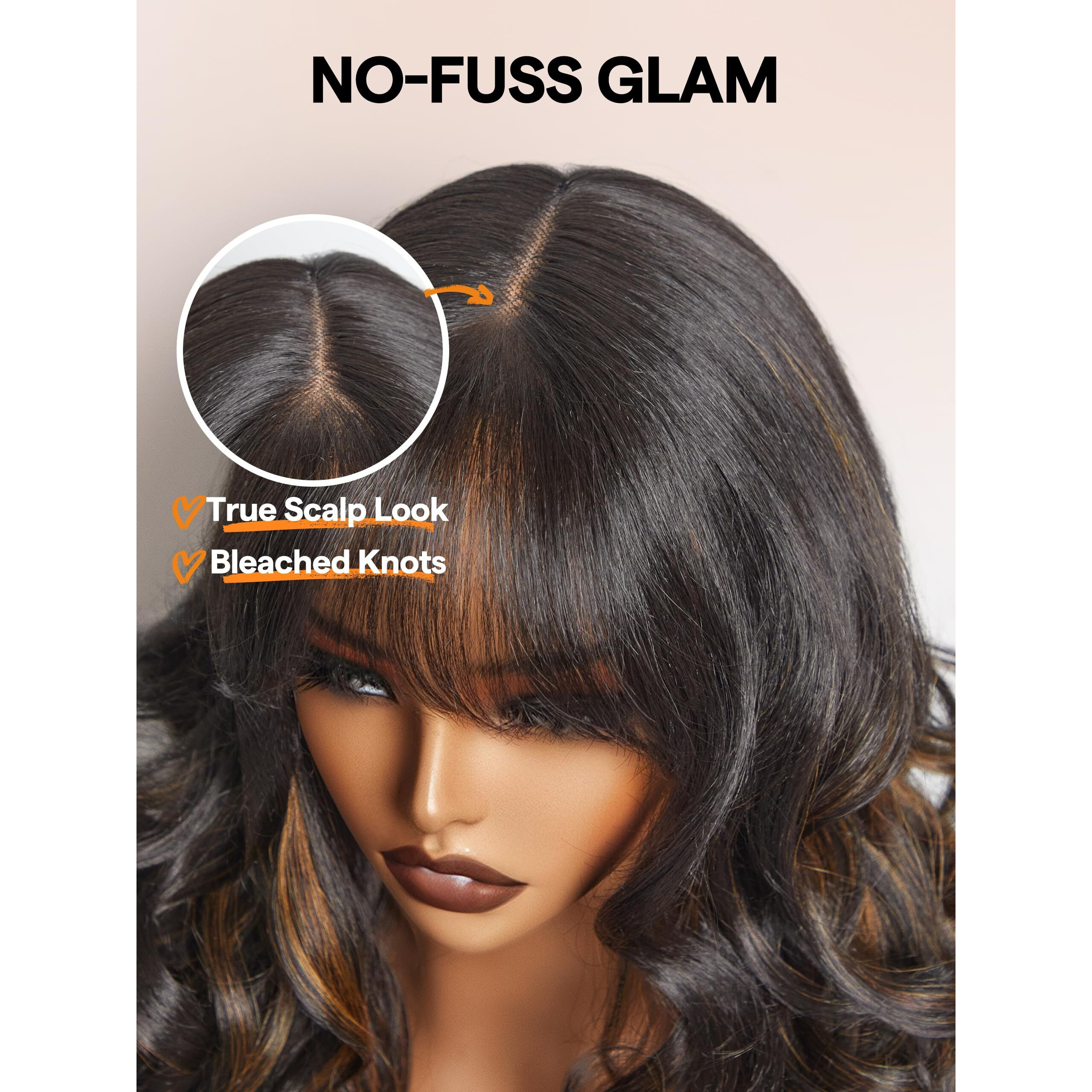 Gorgius Highlight Wigs With Bang Body Wave Wig Long Natural Highlights Glueless Wavy Wig Crafted With Style-Archive Premium Fiber, Realistic Look With True Scalp
