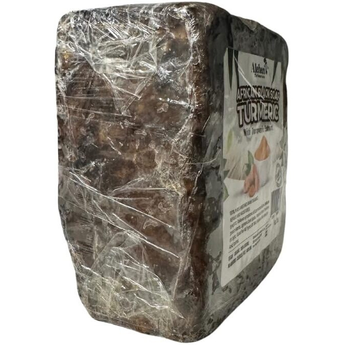 Aleheri's African Black Soap Turmeric 16 Oz - 100% All Natural, Raw Ingredients, From Ghana. For All Skin Types, Helps Rejuvenate, Aids Against Dark Spots, Eczema, Stretch Marks On Face & Body