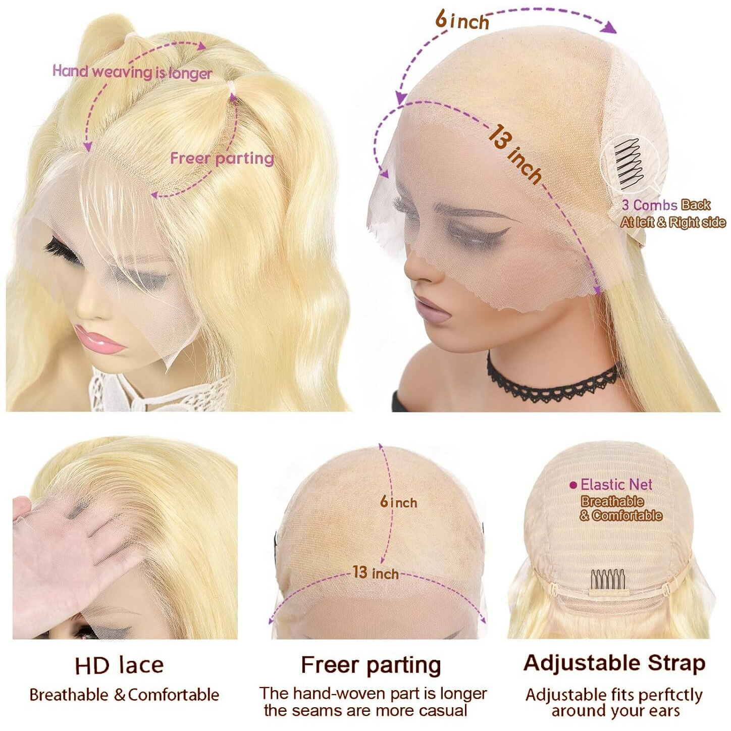 Hug Meet 30 Inch 613 13X6 Lace Front Wig Human Hair 200 Density 613 Lace Front Wig Human Hair Body Wave Blonde Wig Pre Plucked With Baby Hair(30 Inch)