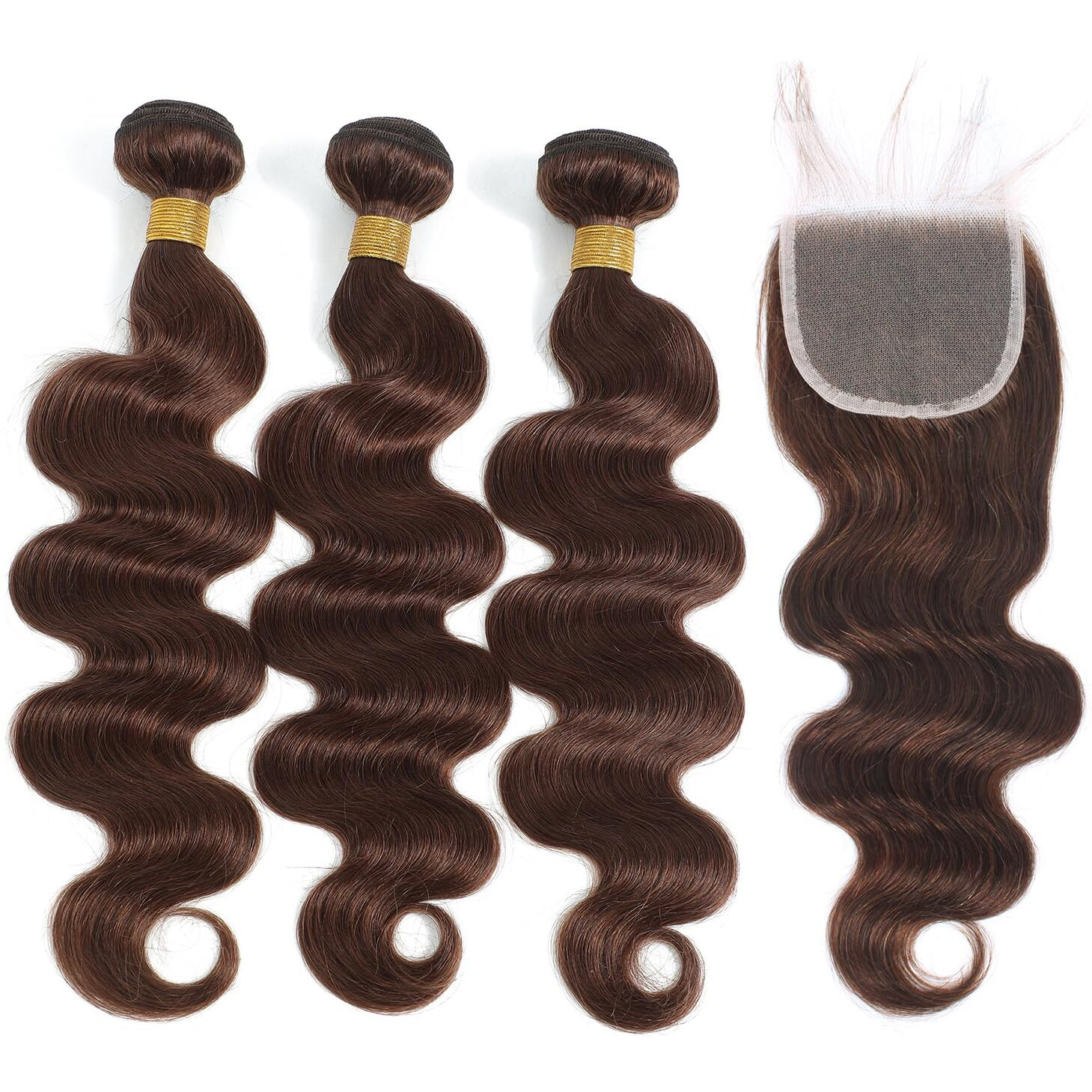 Kapelli Hair Brazilian Body Wave Bundles With Closure (24 26 28+22) 10A Light Brown Body Wave Human Hair Bundles With Lace Closure Brazilian Virgin Hair 3 Bundles With Lace Closure With Baby Hair