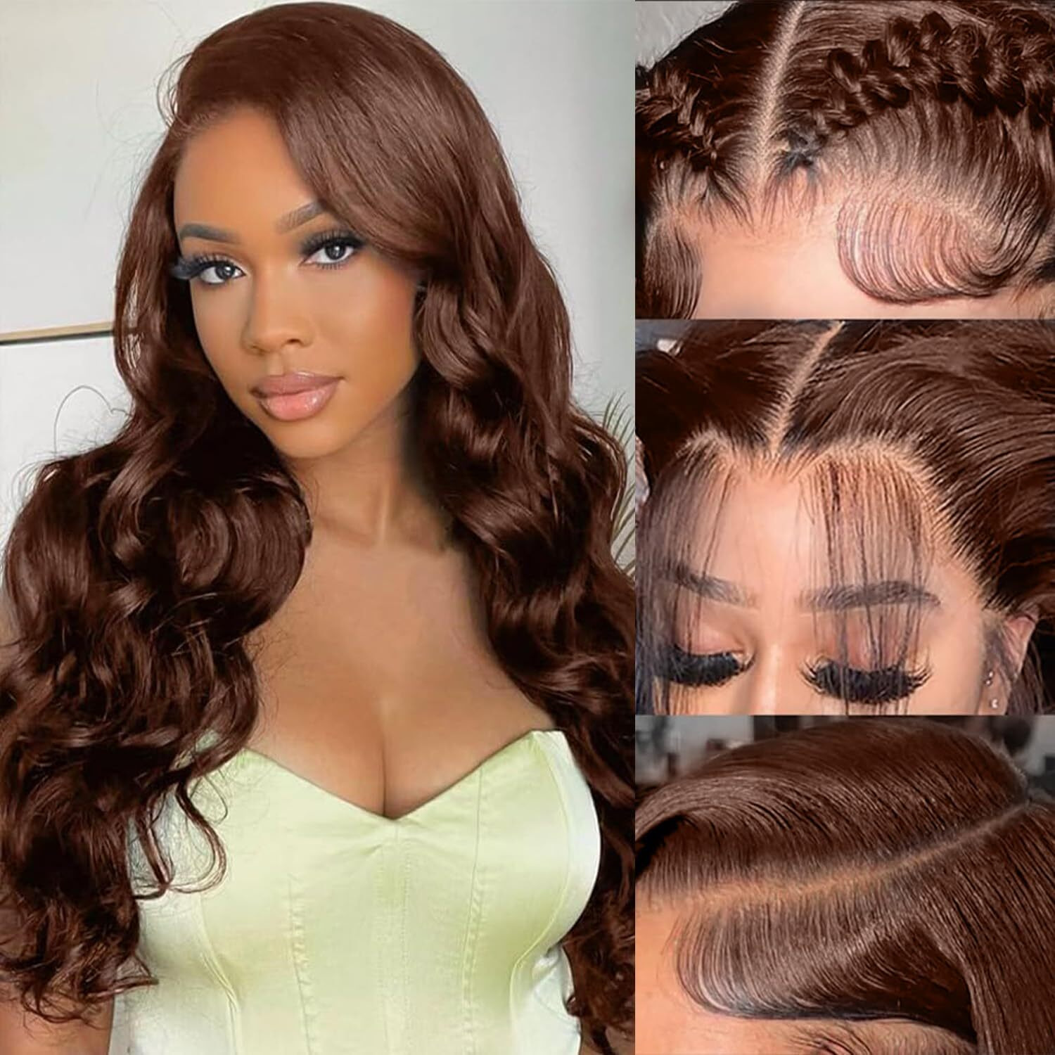 Dolly Pretty Chocolate Brown Lace Front Wig 13X6 Body Wave Lace Front Wigs Human Hair 200 Density Pre Plucked 4 Colored Wigs 22 Inch