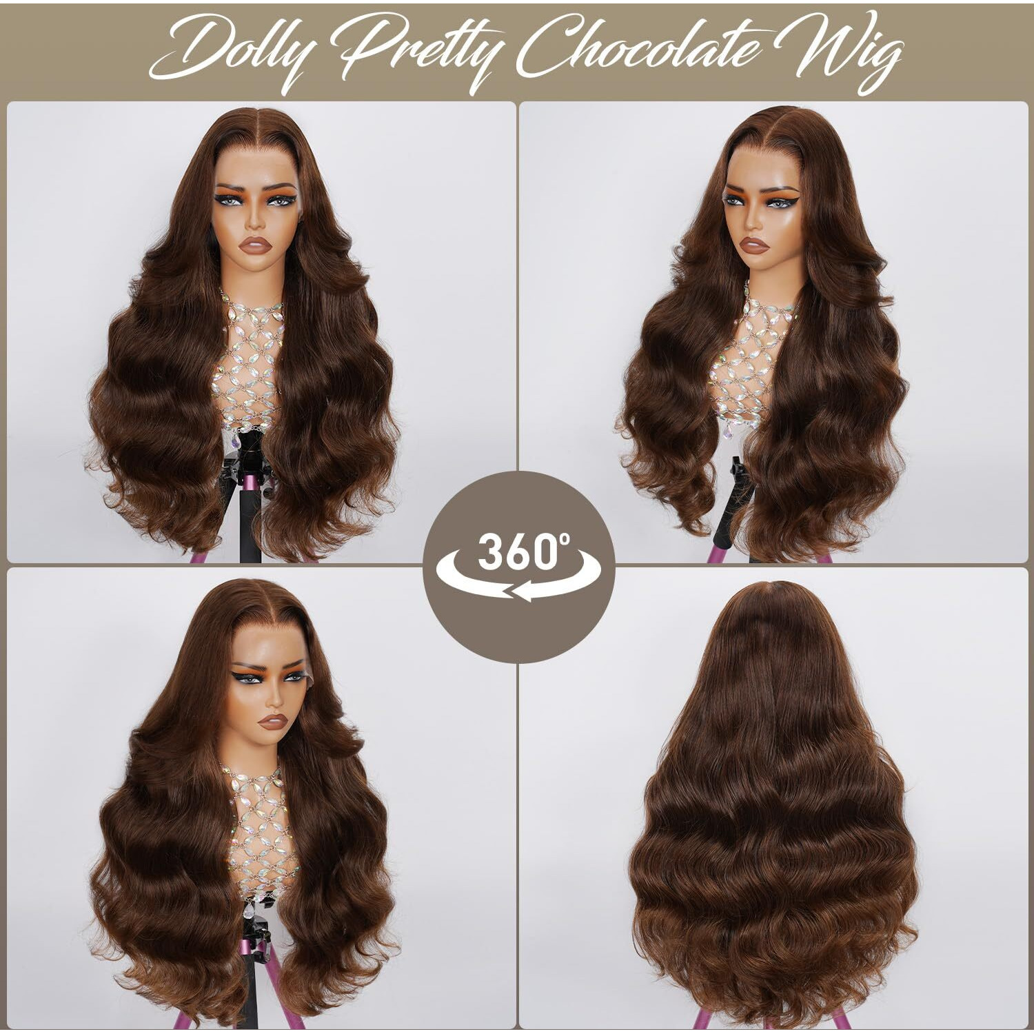 Dolly Pretty Chocolate Brown Lace Front Wig 13X6 Body Wave Lace Front Wigs Human Hair 200 Density Pre Plucked 4 Colored Wigs 22 Inch