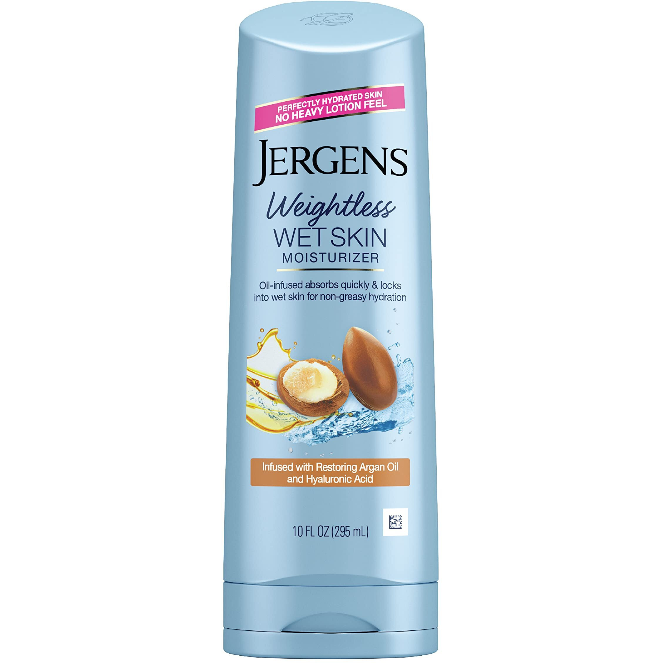 Jergens Wet Skin Body Moisturizer With Restoring Argan Oil, 10 Ounces, 4X Healthier Looking Skin, Fast-Absorbing, Non-Greasy, Dermatologist Tested (Pack Of 4) (Packaging May Vary)