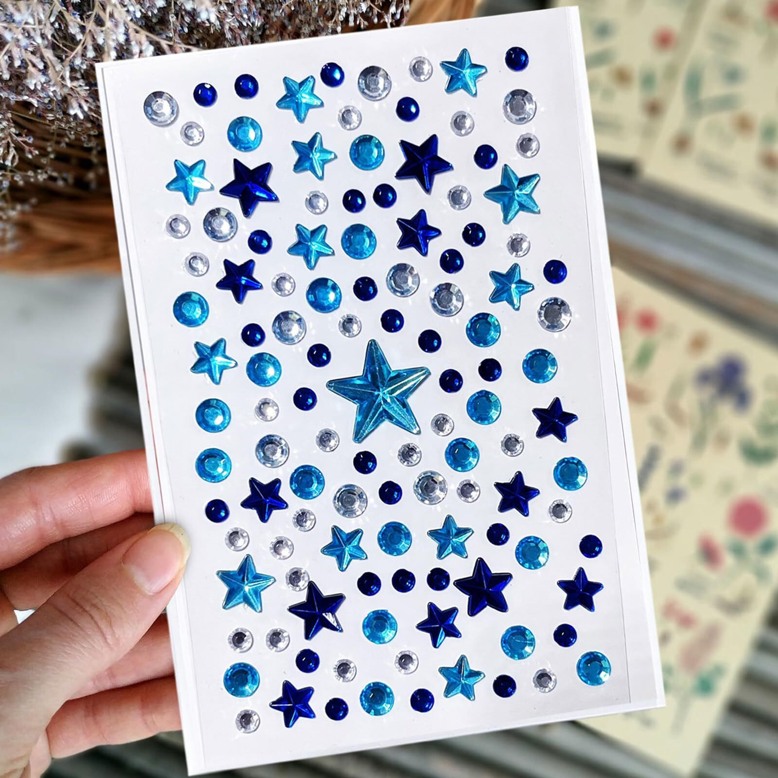 4-Pack Independence Day Blue Rhinestone Face & Body Stickers - Patriotic Glitter Face Jewels For Cheeks, Body, Nails - Self-Adhesive Star & Sparkle Gems Decals 4Th Of July Parties Decoration