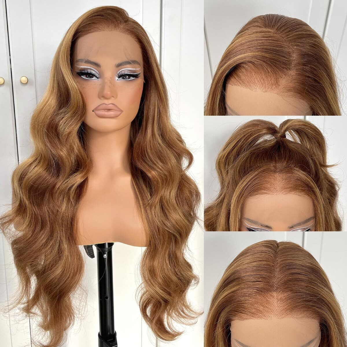 Mitimes 13X6 Highlight Ombre Glueless Lace Front Wigs Pre Plucked Synthetic Ready To Wear Honey Blonde Lace Front Wig Body Wave Wig For Women
