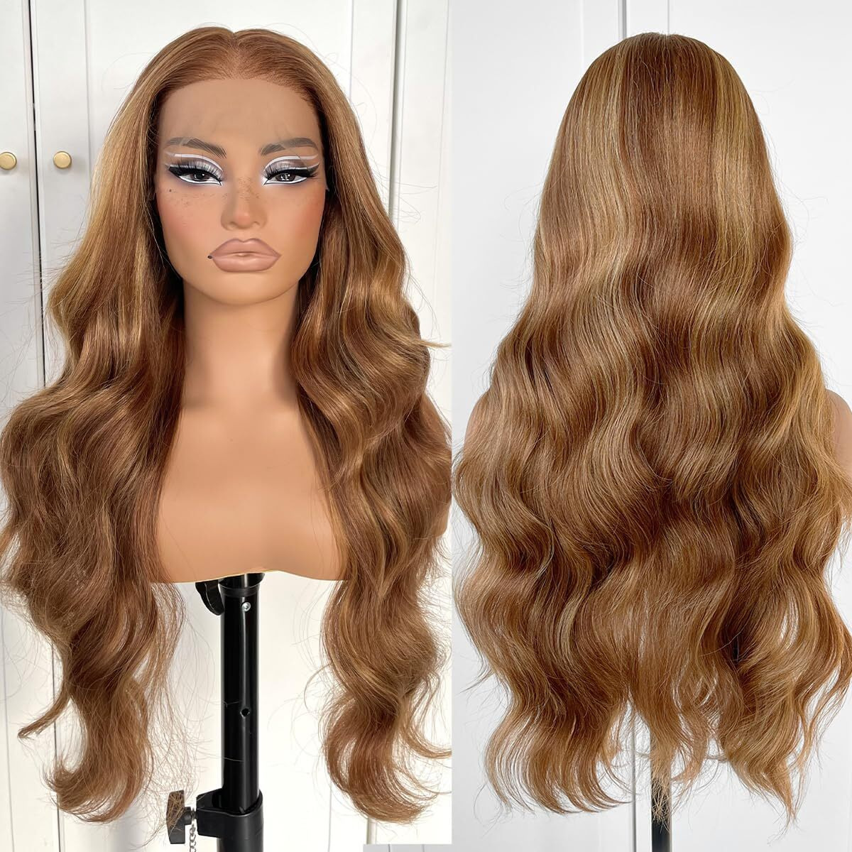 Mitimes 13X6 Highlight Ombre Glueless Lace Front Wigs Pre Plucked Synthetic Ready To Wear Honey Blonde Lace Front Wig Body Wave Wig For Women