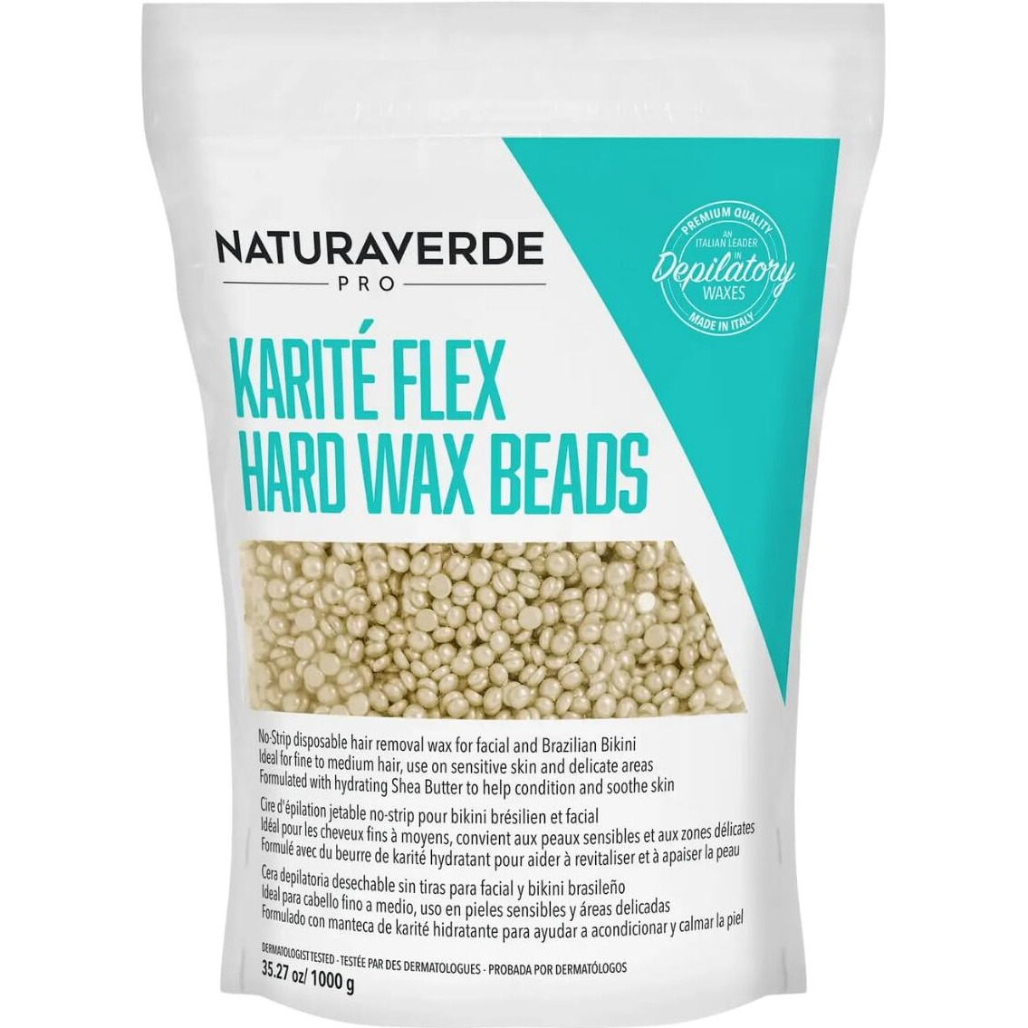 Naturaverdepro Karite Flex Hard Wax Beads, Body And Facial Hair Removal, Brazilian Bikini Wax For Women With Hydrating Shea Butter And Vitamin E - 2.2 Lbs