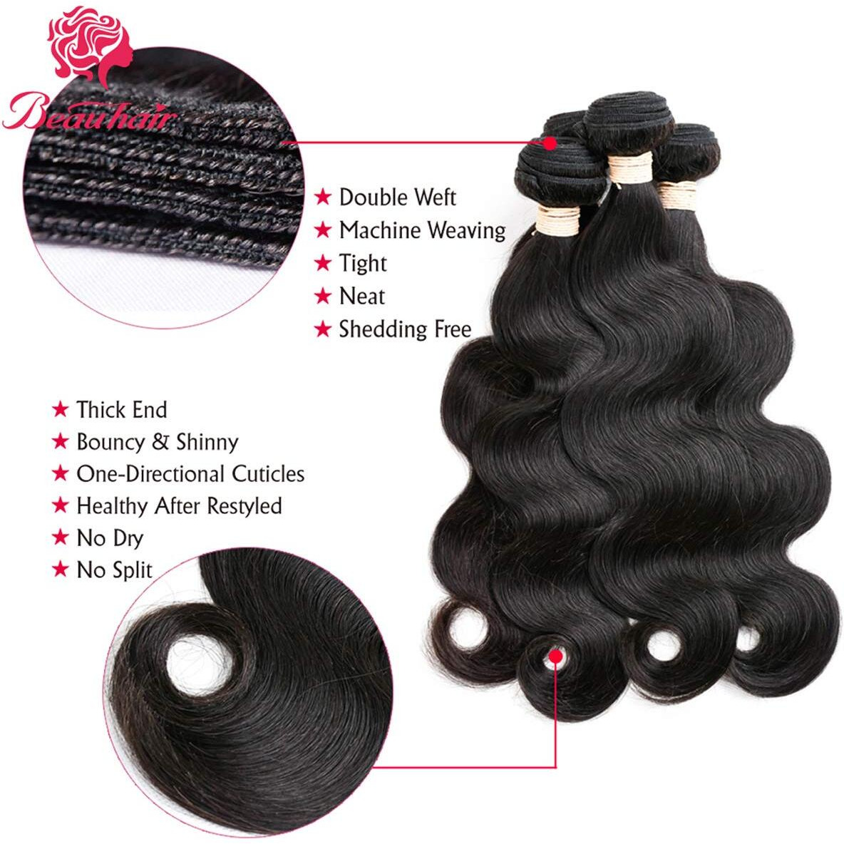 Beauhair Body Wave Human Hair Bundles With Closure 18 20 22 With 18"&quotClosure 8A Brazilian 100% Unprocessed Brazilian Virgin Hair Body Wave 3 Bundles With Free Part 4X4 Lace Closure Natural Color