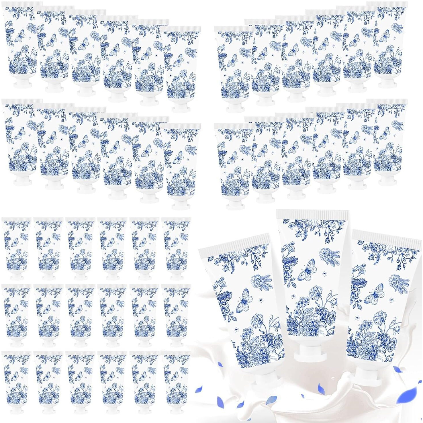 Piuaeue 50 Pcs Hand Cream Gift Set, Blue And White Floral Hand Cream Bulk, Mini Hand Care Wedding Favors For Hydrating And Soothing Hand Lotion For Wedding Bridal Shower Party Guest Supplies
