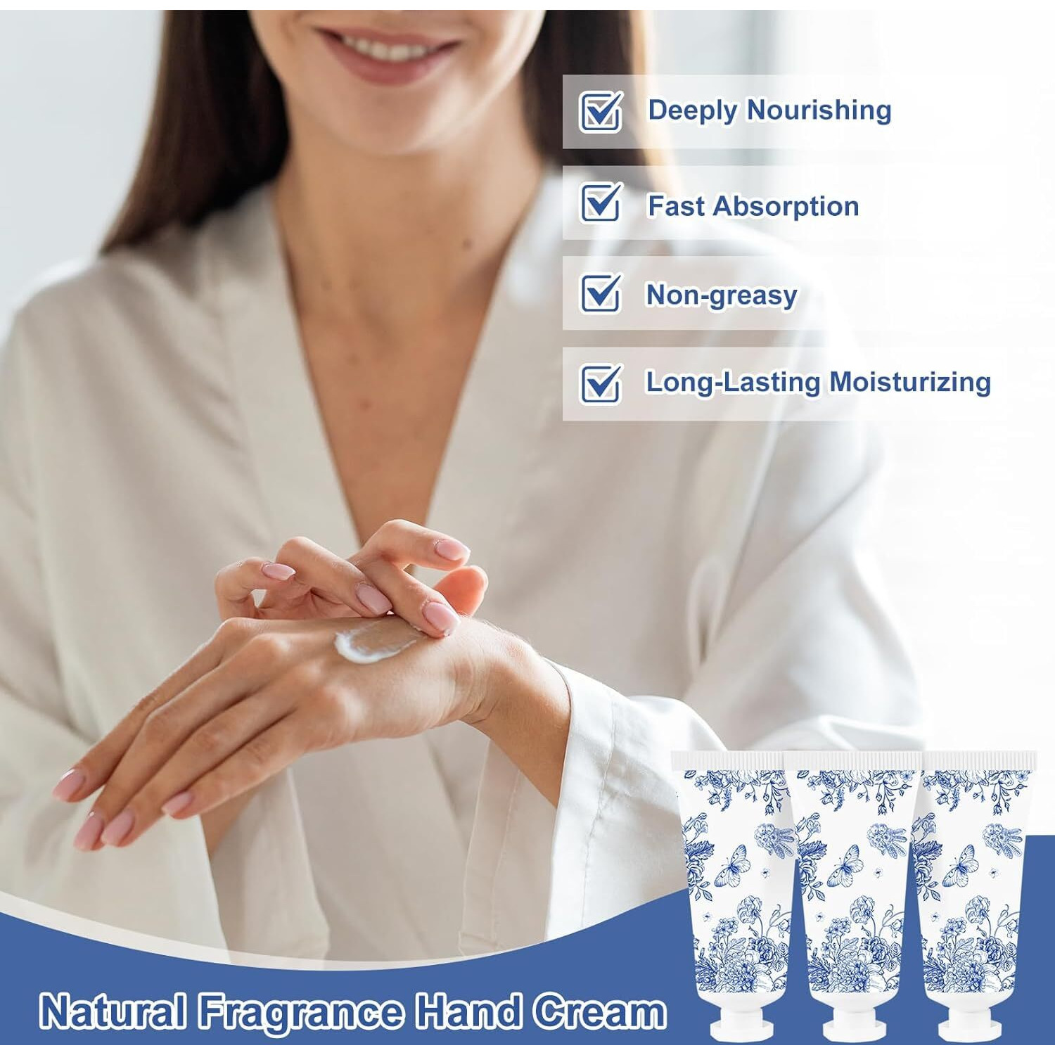 Piuaeue 50 Pcs Hand Cream Gift Set, Blue And White Floral Hand Cream Bulk, Mini Hand Care Wedding Favors For Hydrating And Soothing Hand Lotion For Wedding Bridal Shower Party Guest Supplies