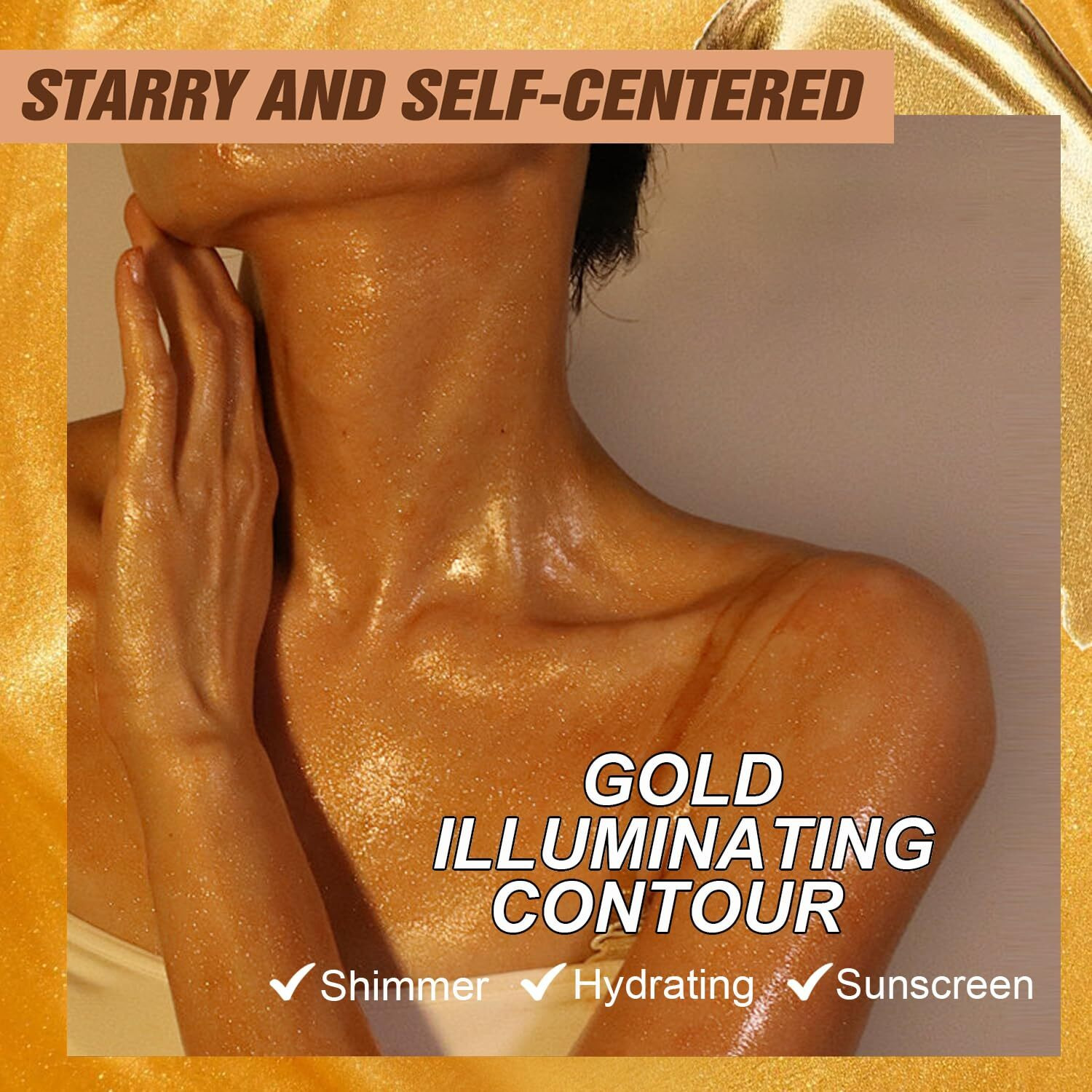Gold Body Glow Oil With Spf 30 Broad Spectrum, Lightweight Sunscreen Long Lasting Shimmer Body Lotion For All Skin Types, Moisturizer Mineral Oil, Absorbs Quickly, 2 Oz