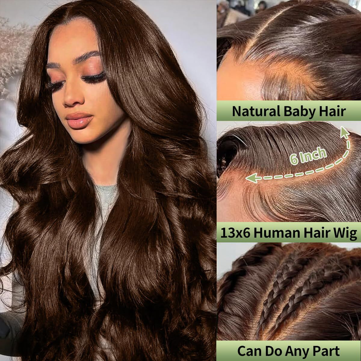 28 Inch Chocolate Brown Lace Front Wig 200 Density Hd Lace Front Wigs Human Hair 13X6 Brown Body Wave Lace Front Wigs Human Hair Pre Plucked With Baby Hair Colored Frontal Wigs Human Hair For Women