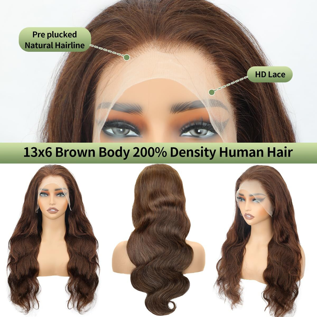 28 Inch Chocolate Brown Lace Front Wig 200 Density Hd Lace Front Wigs Human Hair 13X6 Brown Body Wave Lace Front Wigs Human Hair Pre Plucked With Baby Hair Colored Frontal Wigs Human Hair For Women