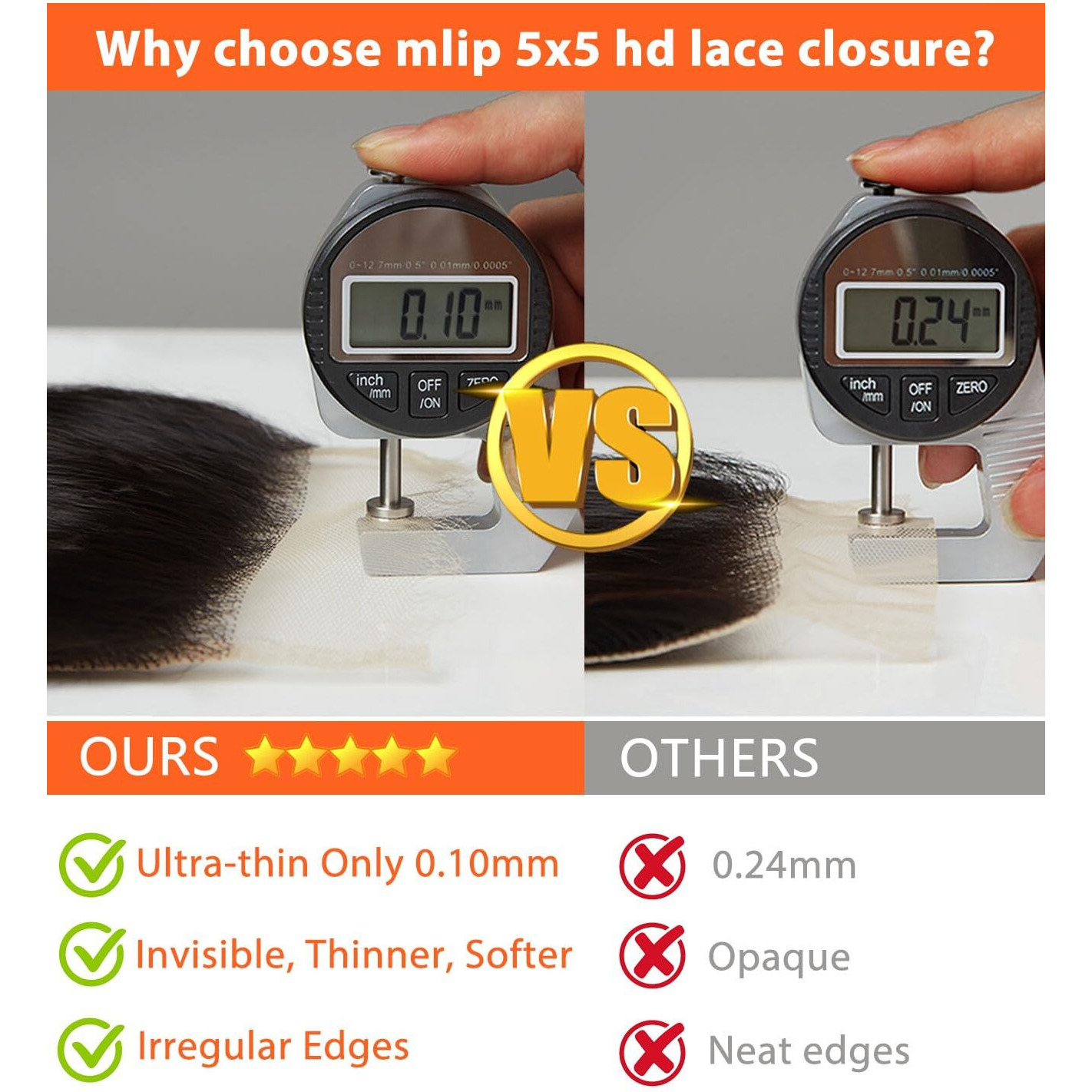 Mlip 2X6 Hd Lace Closure Body Wave, 0.10Mm Ultra Thin Invisible Swiss Lace, Skinlike Real Hd Lace Melt Into Skin Perfectly, Pre-Plucked Natural Hairline, Raw Indian Human Hair 18 Inches