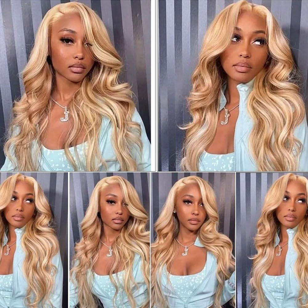 P27613 Bundles Highlight Body Wave Human Hair Bundle Two Tone Honey Blonde Mixed With 613 Bundle Blonde Body Wave 3 Bundles 28 28 28 Inch Color 27 Hair Weave