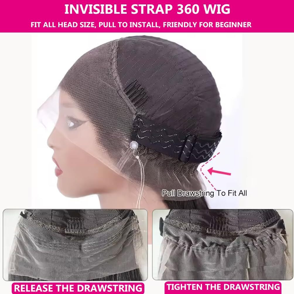 360 Lace Front Wigs Human Hair Drawstring Body Wave Bob Wigs Human Hair Pre Plucked 360 Hd Full Lace Frontal Wig 200 Density Glueless Invisi Strap Frontal Wigs Human Hair For Women 10Inch