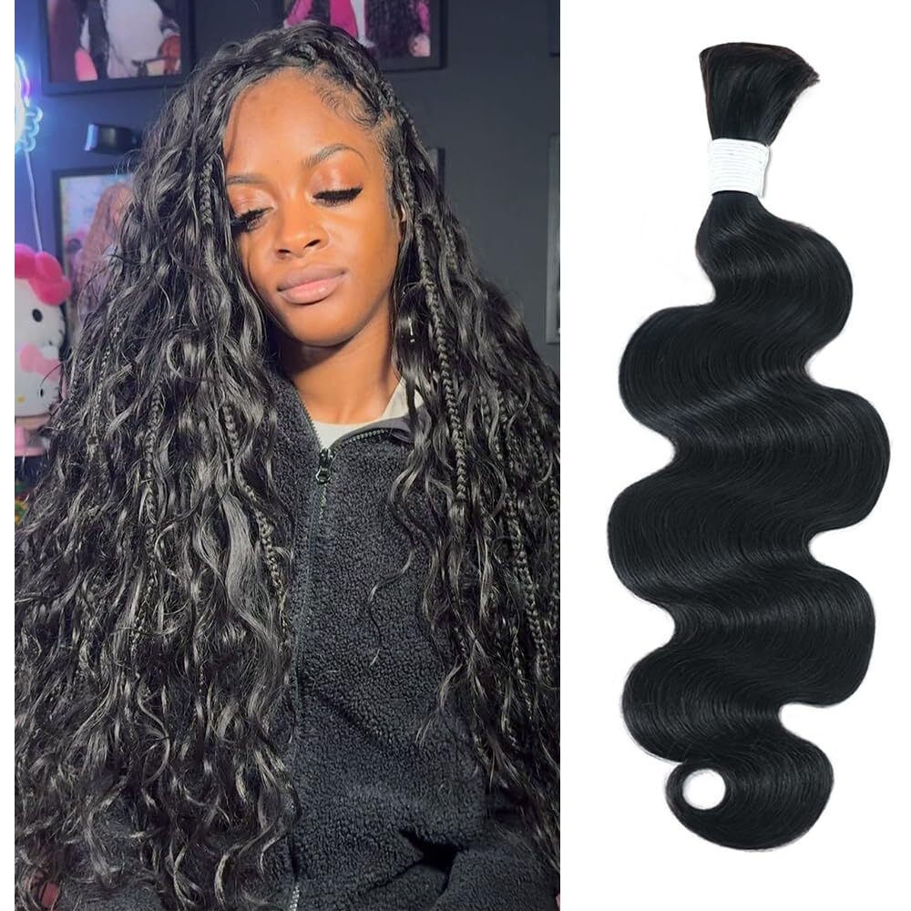 Body Wave Bulk Human Hair For Braiding No Weft Braids Human Hair Brading Hair Extensions 100G One Bundle Wet And Wavy Human Braiding Hair For Boho Braids Natural Black(20Inch, Natural Black)