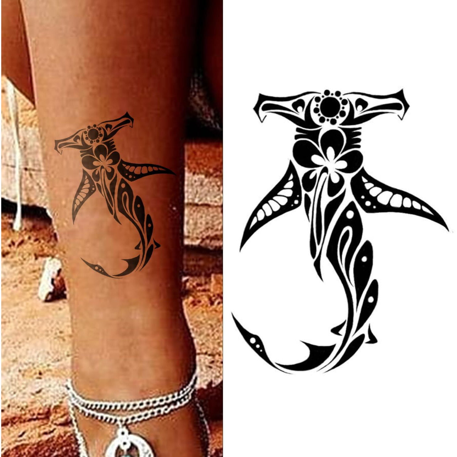 Ftvltat 16 Pcs Black Tribal Totem Temporary Tattoo Stickers For Women Men, Maori Stingray Shark Whale Turtles Seahorses Patterns, Long-Lasting Waterproof Removable Body Art Makeup Fake Tattoo