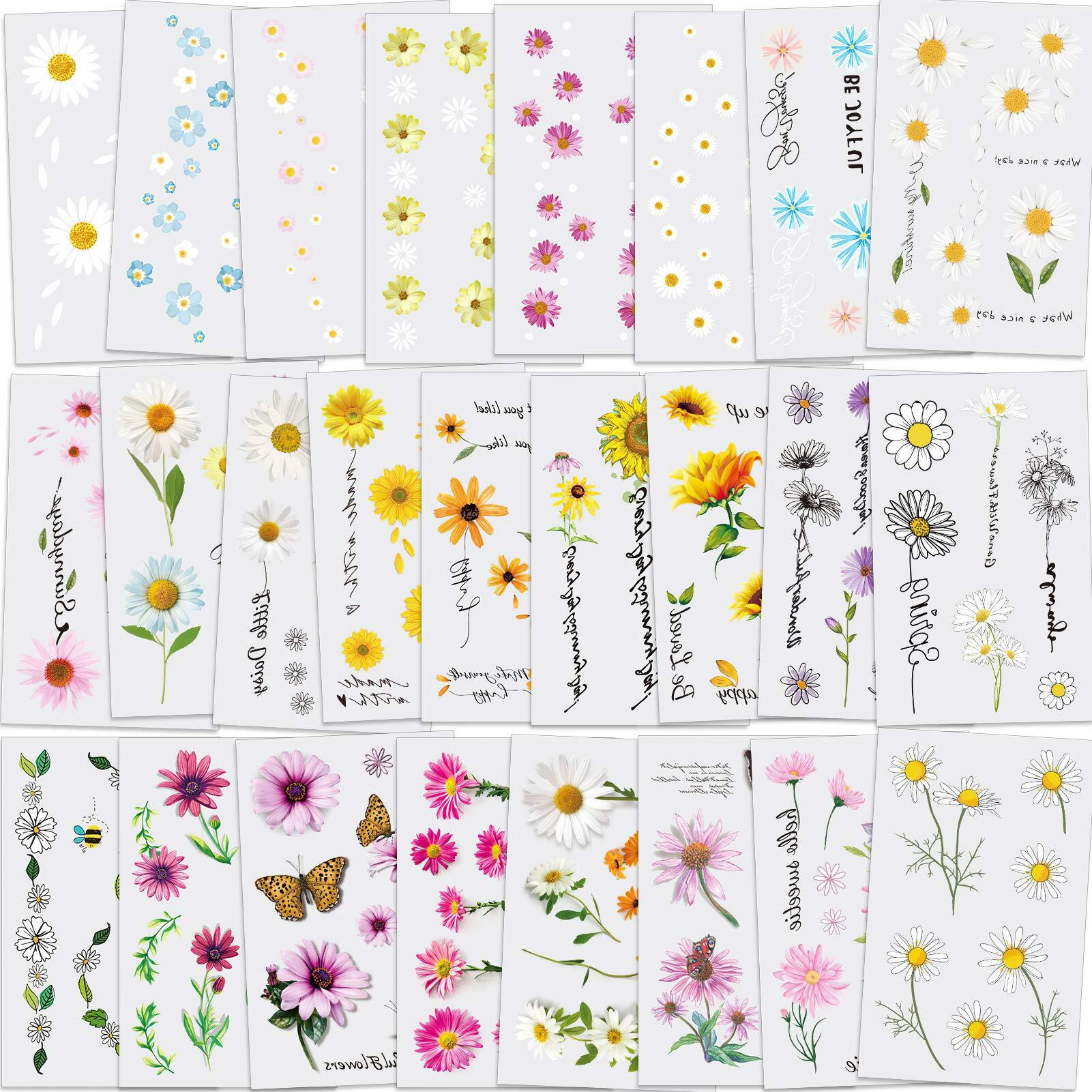 Konsait 25 Sheets Flower Temporary Tattoos, Fake Tiny Temporary Tattoo Waterproof Body Art Sticker For Women Girls Kids,Hand Neck Wrist, Brirthday Party Favour Supplies,Party Bags Filler