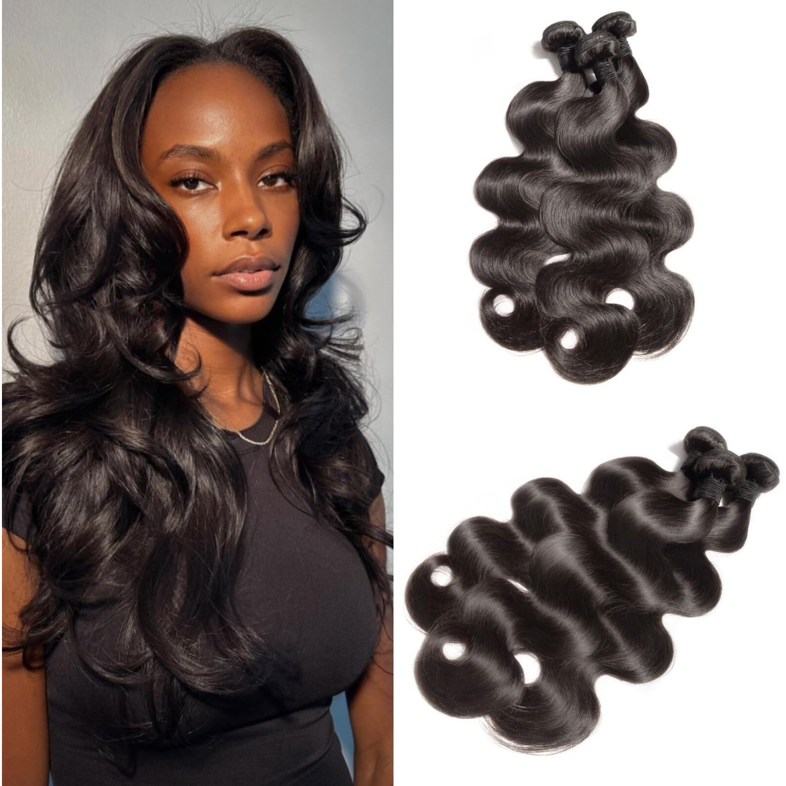 Body Wave Bundles Human Hair 14 16 18 Inch 100% Unprocessed Brazilian Hair 12A Grade 3 Bundles Human Hair Body Wave Hair Extensions For Women Natural Black