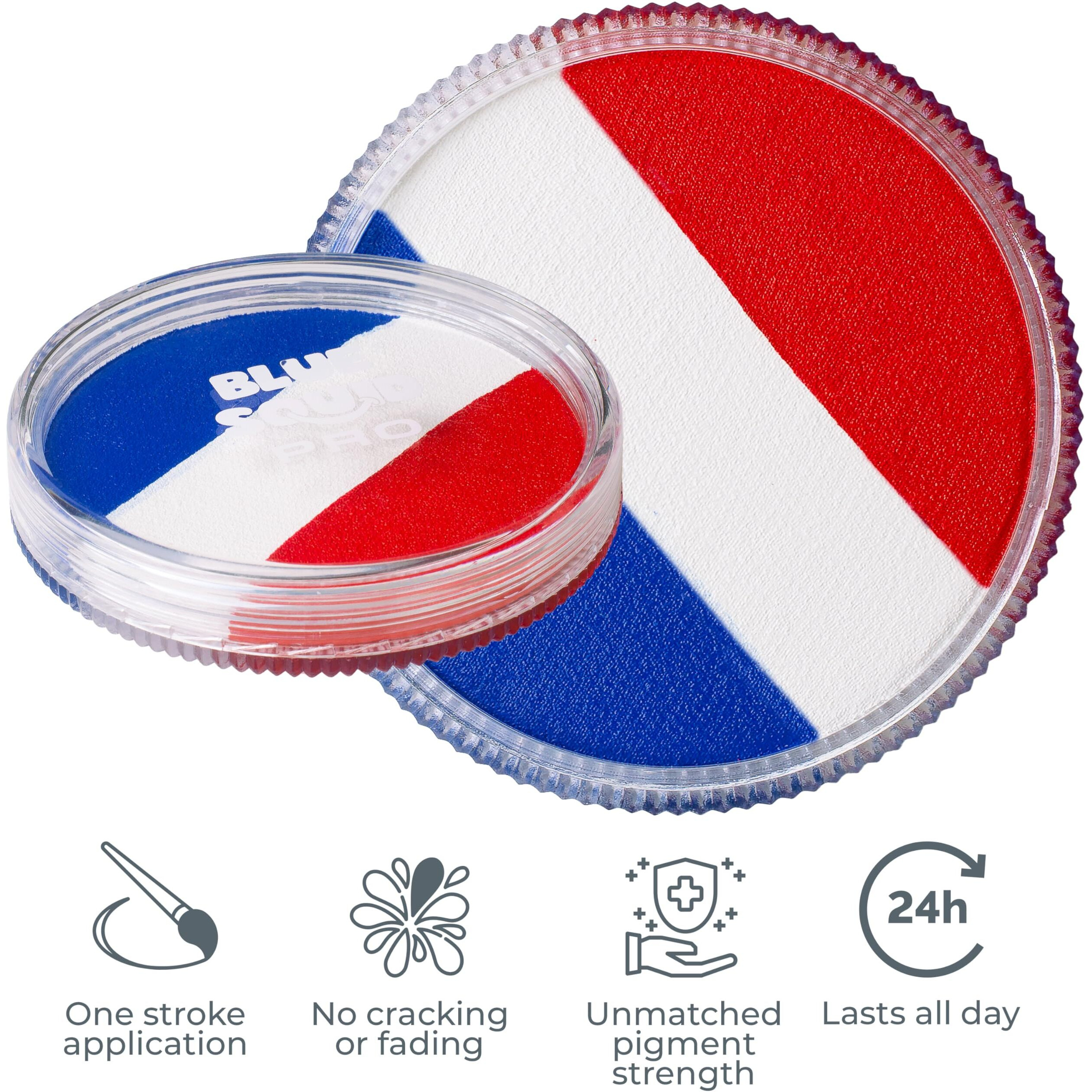 Blue Squid Face Paint Water Based Single Cake Professional Face & Body Paint - Water Activated, Kids Adults Face Painting For Costume, Halloween Makeup, Cosplay - Red, White & Blue Face Paint 30G
