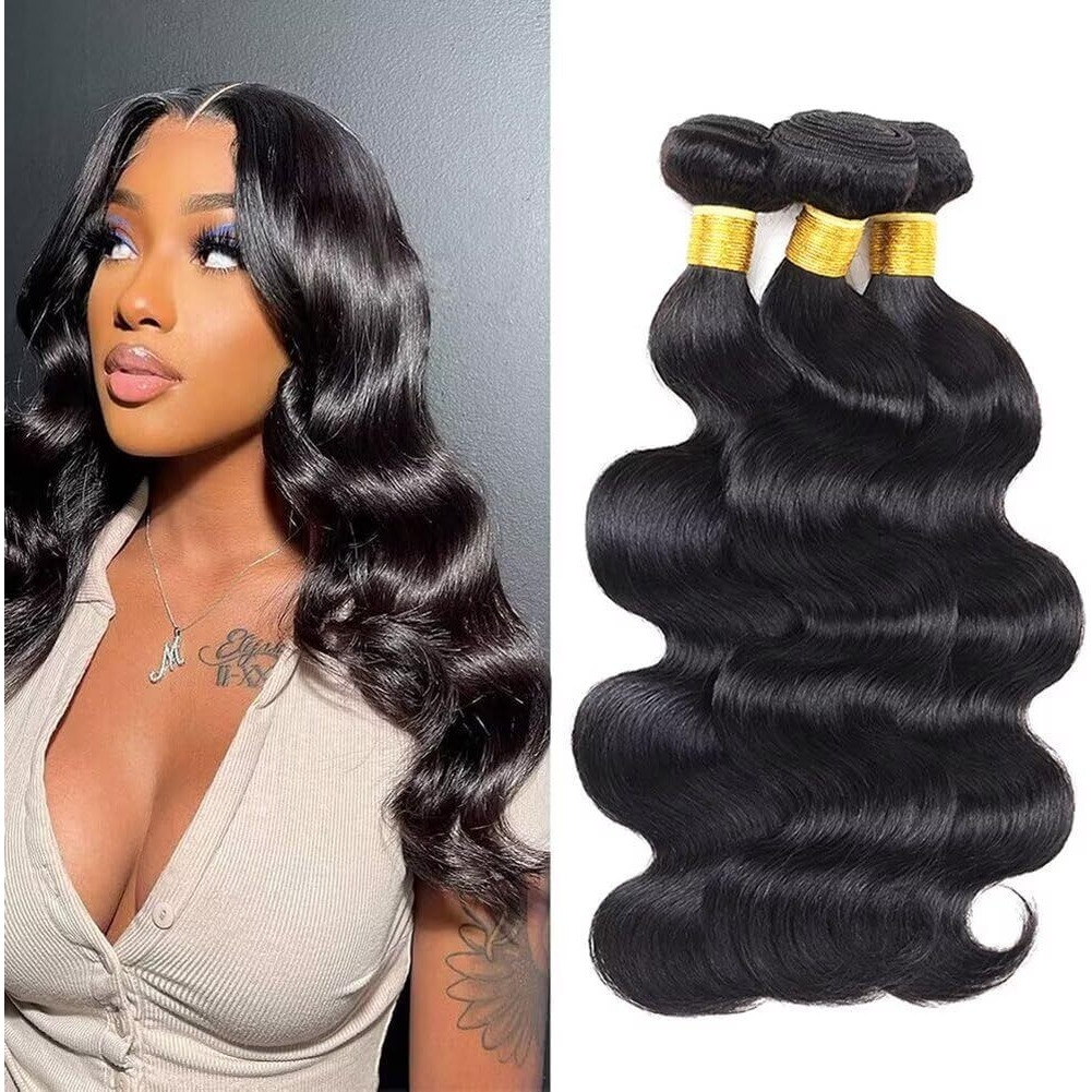 12A Human Hair Bundles 16 16 16 Inch Body Wave Bundles Human Hair 100% Unprocessed Brazilian Virgin Weave 3 Bundle For Women Natural Black Wet And Wavy Human Hair Extensions