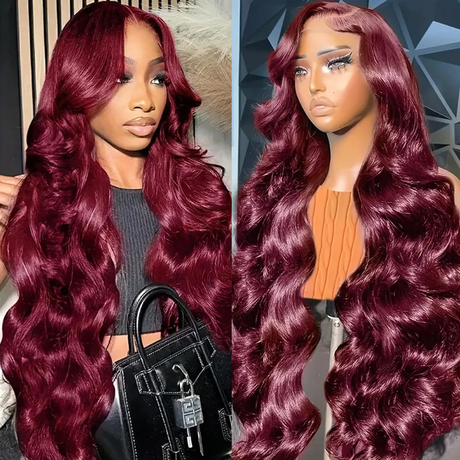 99J Burgundy Lace Front Wigs Human Hair Wigs For Black Women Red Lace Front Wigs Human Hair Body Wave Burgundy Wig Human Hair Pre Plucked 13X4 Hd Lace Front Wigs Human Hair Burgundy Wig 30 Inch