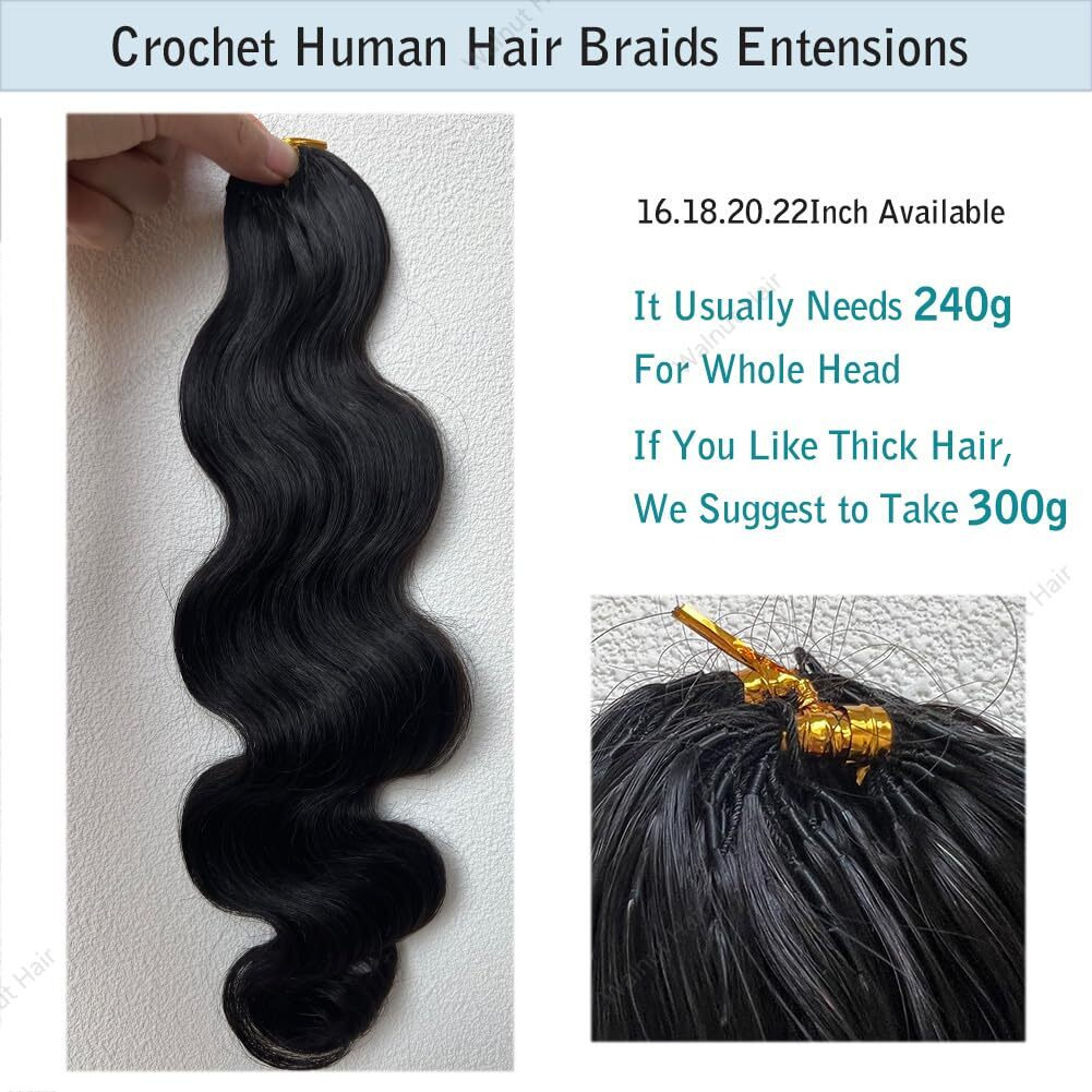 Knotless Pre Separated Crochet Human Hair Extensions Body Wave Brazilian Virgin Human Hair For Boho Braiding Hair Feather Extensions Braids Bundles For Black Women Walnut Hair 22Inch 120G