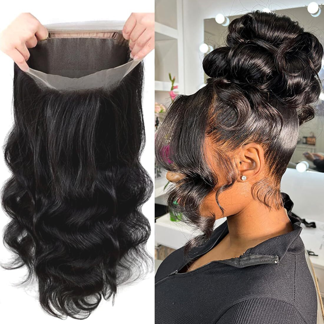 Gyajep 360 Lace Frontal Hd Transparent Full Lace 12A Unprocessed Brazilian Remy Human Hair Body Wave Frontal Bleachable Knots 360 Lace Closure 150% Density Natural Color 16 Inch
