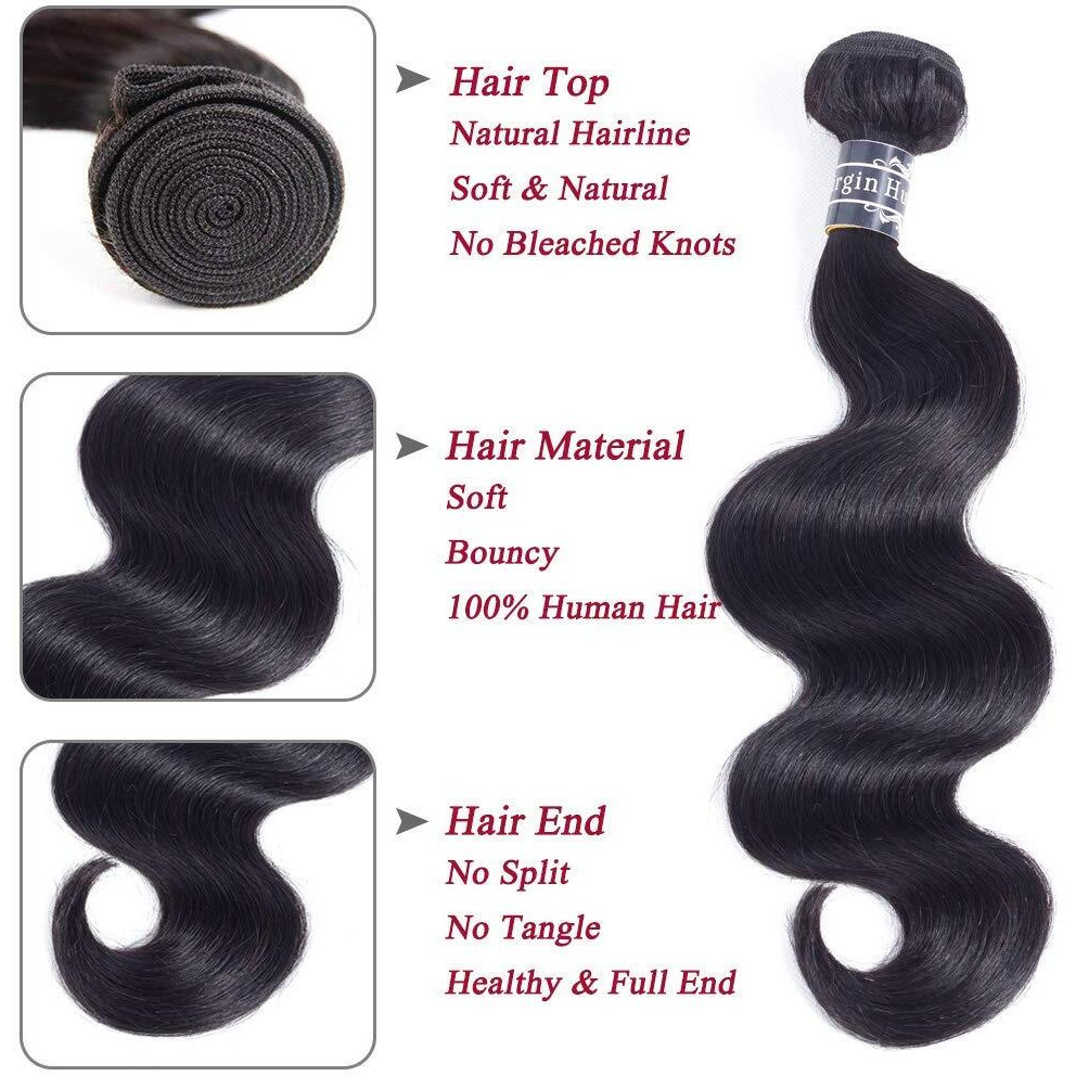 Amella Hair 8A Brazilian Body Wave Virgin Hair 3 Bundles 18 18 18Inch 100% Unprocessed Virgin Human Hair Weave Bundles Natural Black Remy Hair