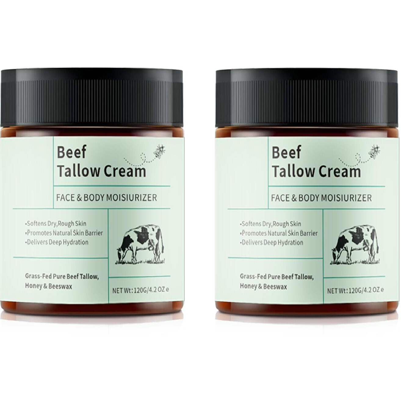 Ztsgu 2 Pcs Organic Grass-Fed Beef Tallow And Honey Balm, Face And Body Soothes Dryness Natural Moisturizer Cream Unscented. 8.4 Oz