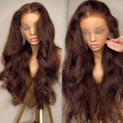 250% Density Chocolate Brown Lace Front Wig Human Hair 13X4 Body Wave Lace Front Wigs With Baby Hair Colored Human Hair Wigs For Women Hd Transparent Lace Front Wig(24 Inch,Chocolate Brown Wig)