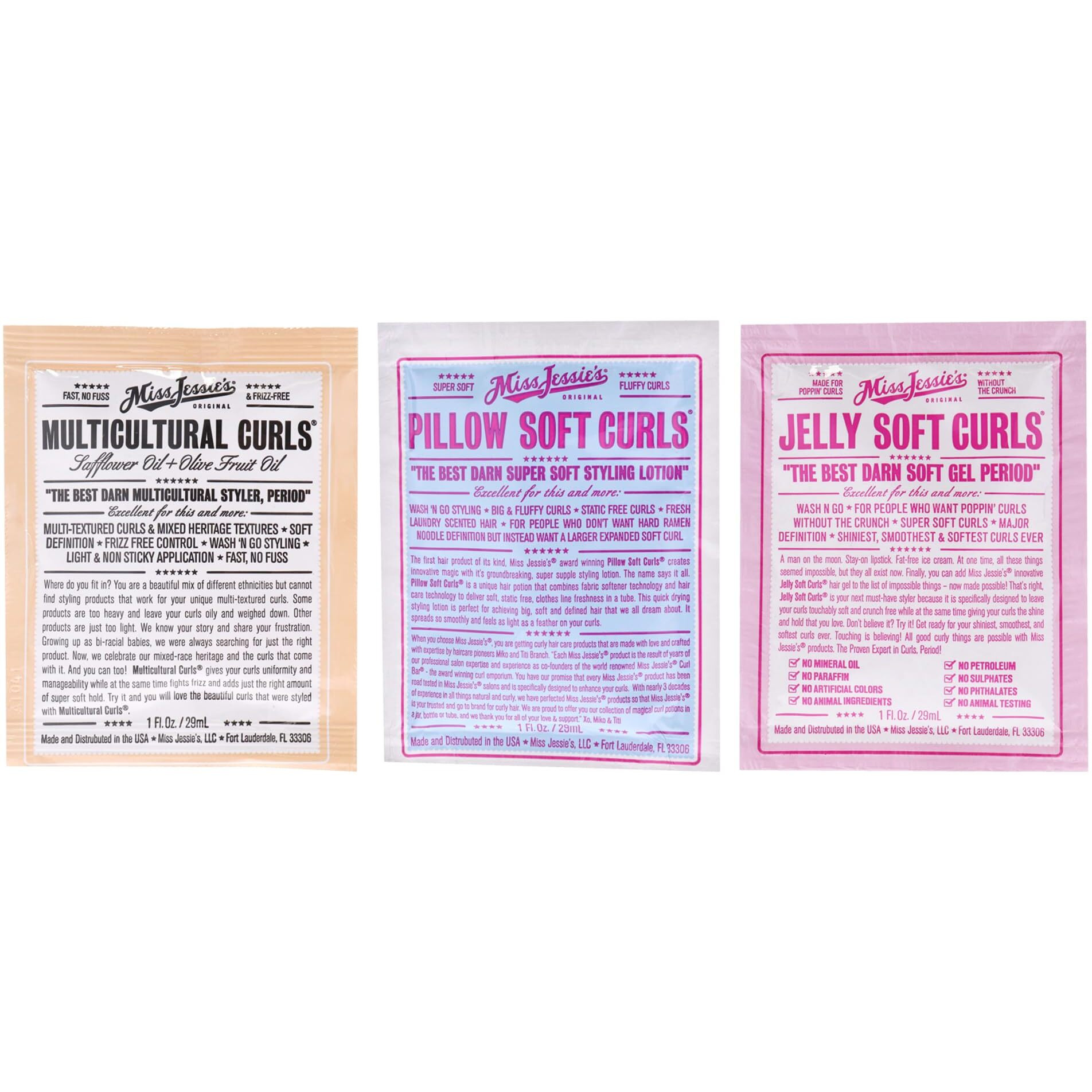 Miss Jessies Pillow Soft Curls With Jelly Soft Curl And Multi Cultural Curls Kit For Unisex - 3 Pc Kit 1Oz Lotion, 1Oz Gel, 1Oz Cream