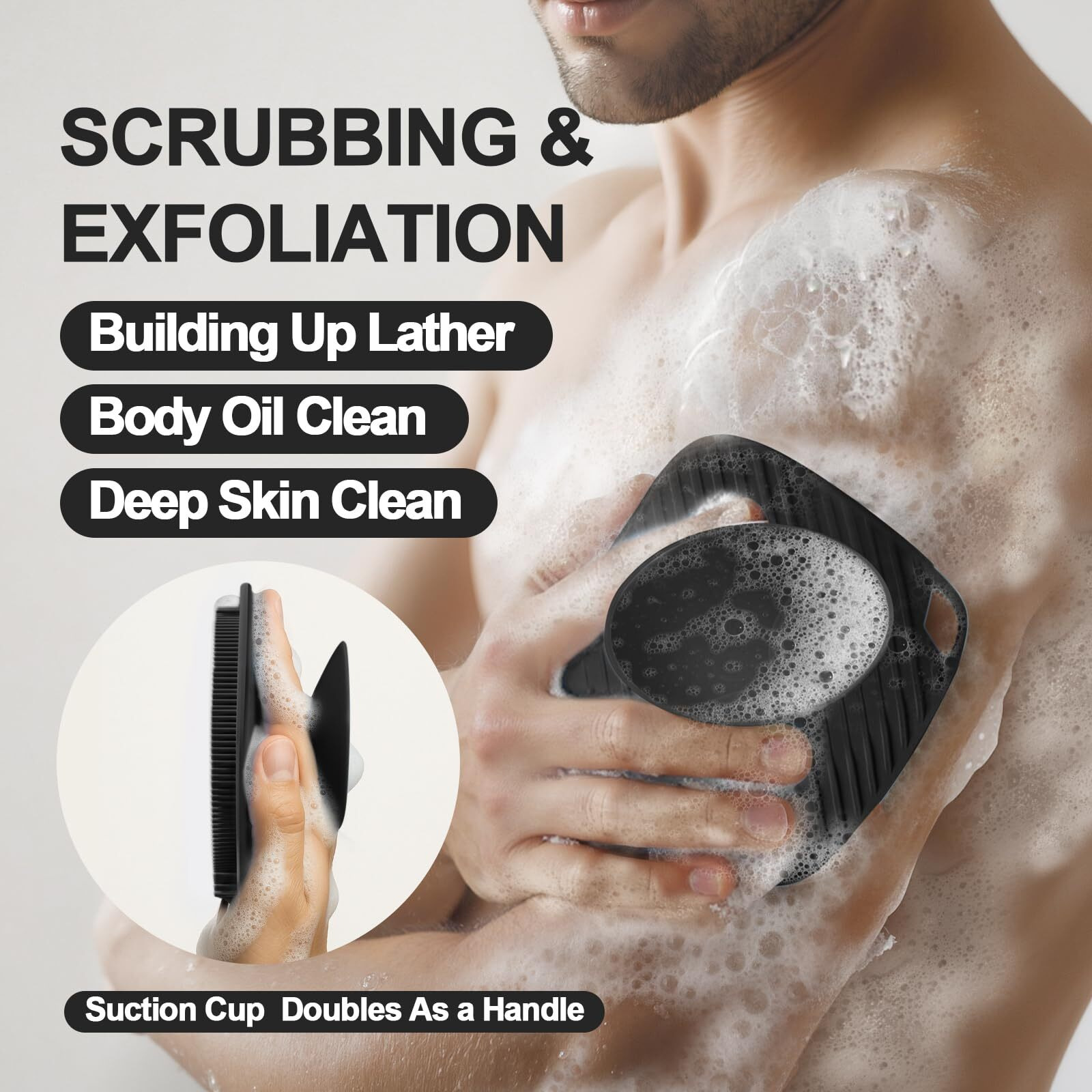 Ariosox Silicone Body Scrubber, Gentle Texture Exfoliating Body Scrubber For Men And Women On Sensitive Skin, Soft Scrubber Produces Rich Form And Builds Up Lather, Getting A Deep Skin Clean (Black)