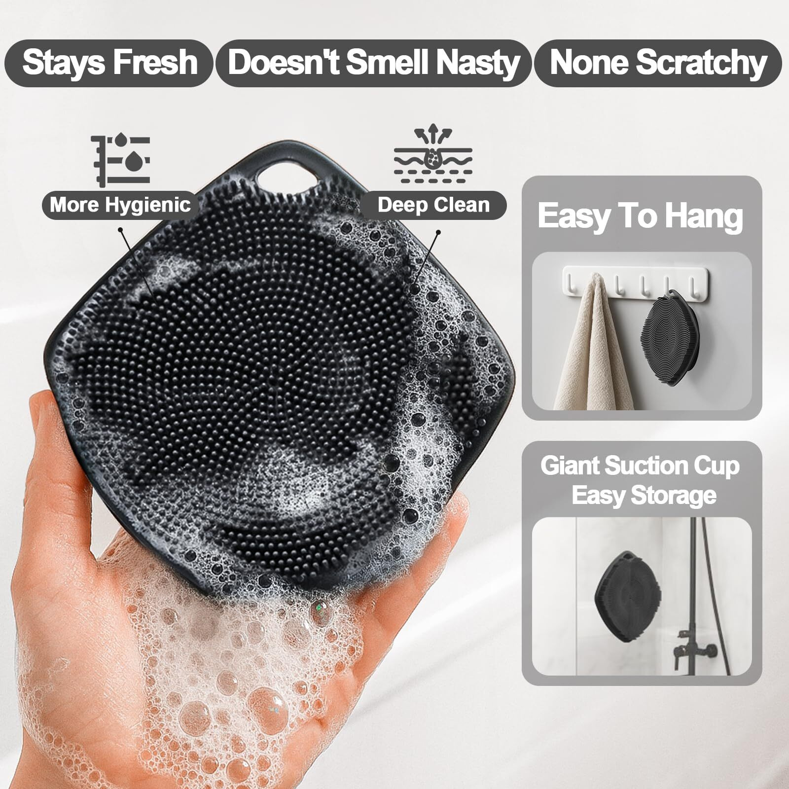 Ariosox Silicone Body Scrubber, Gentle Texture Exfoliating Body Scrubber For Men And Women On Sensitive Skin, Soft Scrubber Produces Rich Form And Builds Up Lather, Getting A Deep Skin Clean (Black)