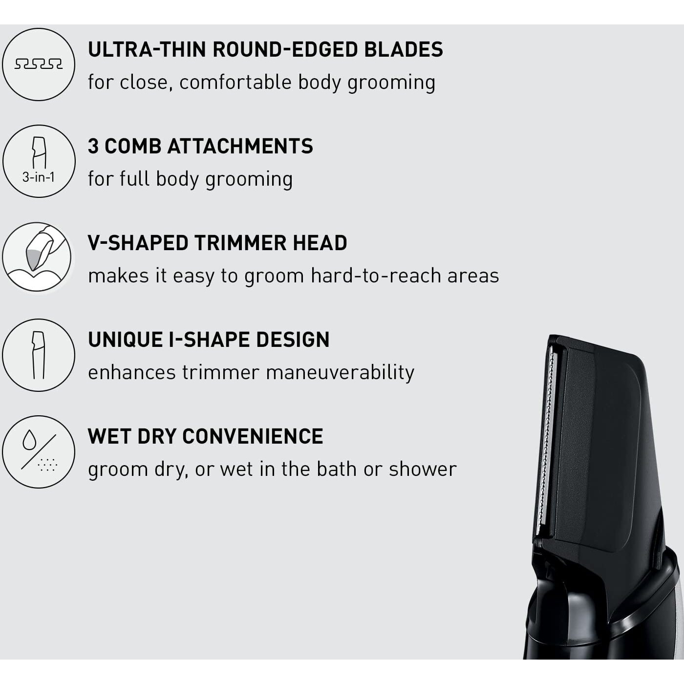 Panasonic Body Hair Trimmer For Men, Cordless Waterproof Design, V-Shaped Trimmer Head With 3 Comb Attachments For Gentle, Full Body Grooming, Er-Gk60-S (Silver)
