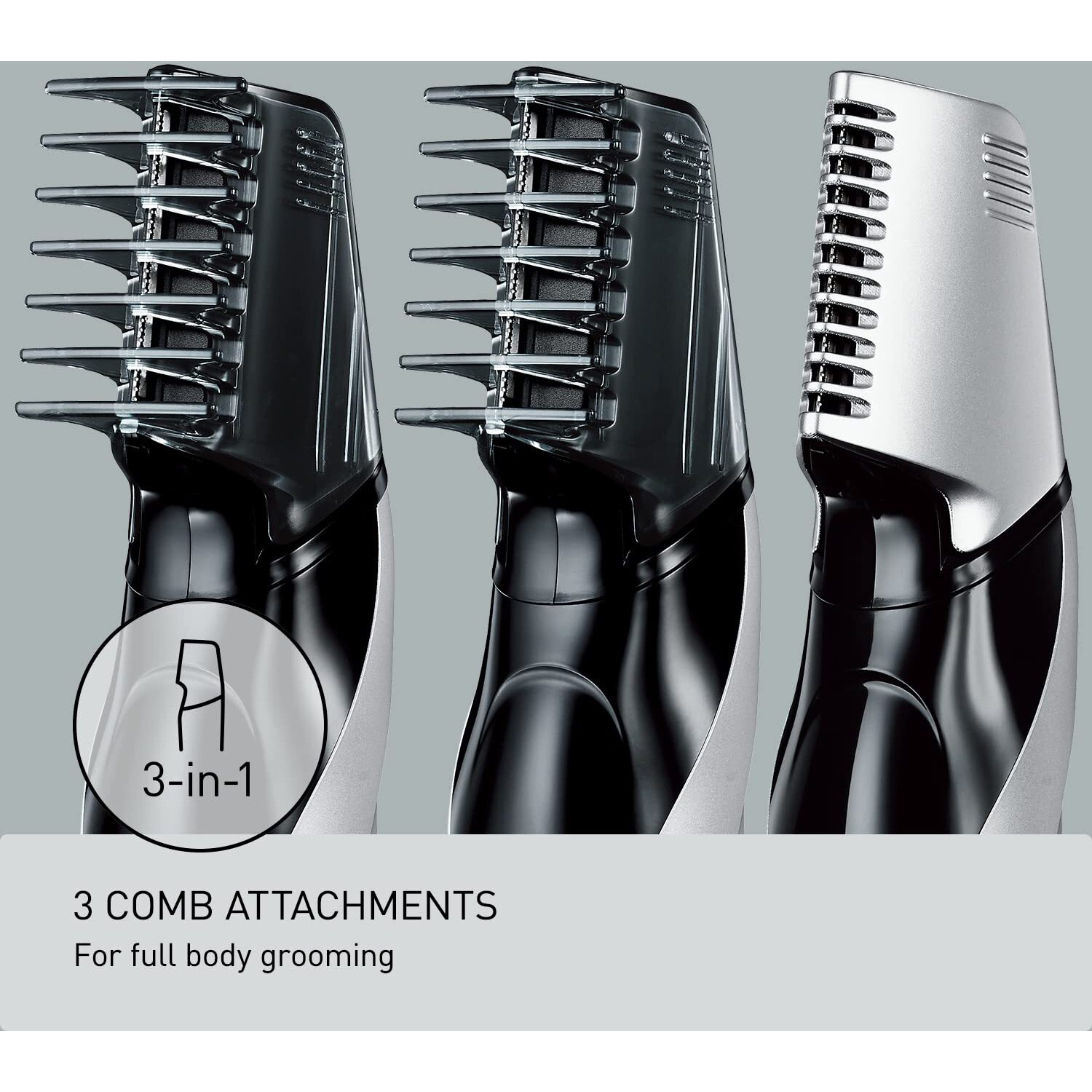 Panasonic Body Hair Trimmer For Men, Cordless Waterproof Design, V-Shaped Trimmer Head With 3 Comb Attachments For Gentle, Full Body Grooming, Er-Gk60-S (Silver)