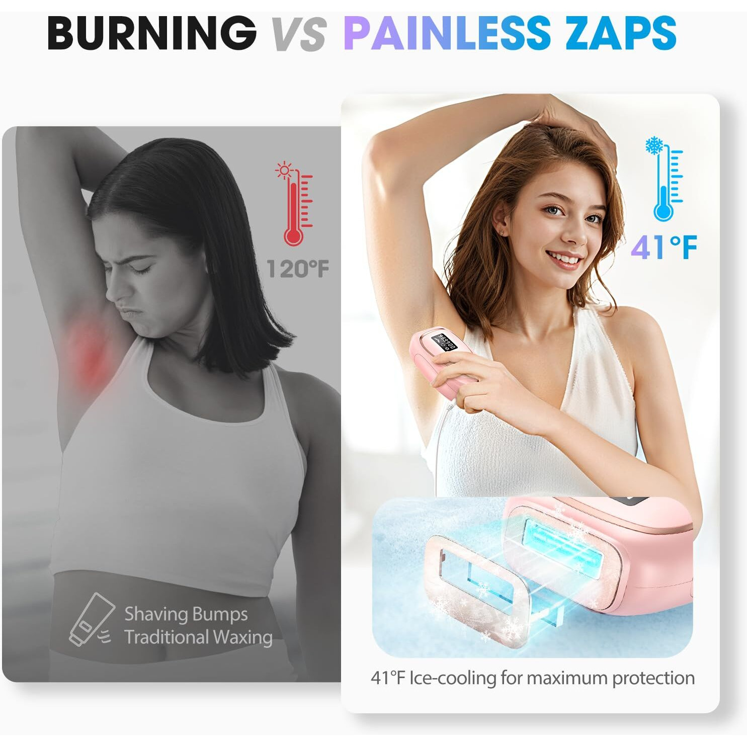 Oreeth Ipl Laser Hair Removal Device For Women & Men - Home 45F Ice-Cooling Contact For Painless & Long-Lasting Results, 86% Hair Reduction In 3 Weeks For Full Body & Bikini Line, Light Pink