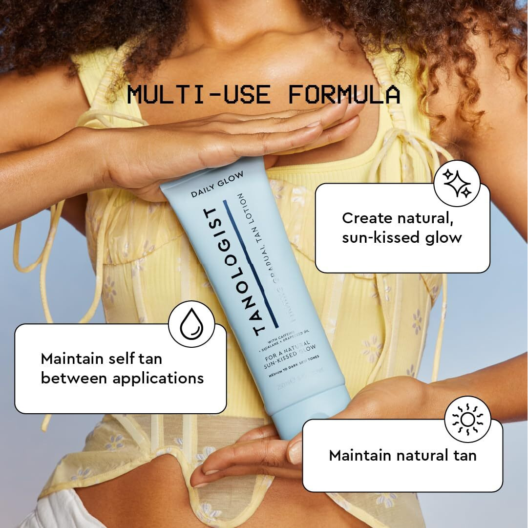 Tanologist Firming Daily Glow Body Lotion- Medium/Dark, Gradual Tanning Lotion, No Fake Tan Smell, Streak-Free & Natural Looking Self Tanner, Toning, Vegan, 8.45 Fl. Oz/250 Ml Tube