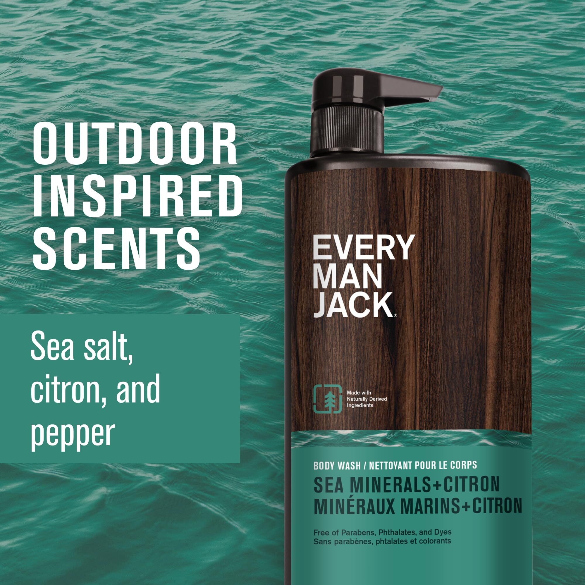 Every Man Jack Mens Hydrating Body Wash For All Skin Types - Cleanse And Hydrate Skin With Naturally Derived Marine Extracts, Coconut Oil, And A Sea Minerals + Citron Scent - 33.8 Fl. Oz. - 2 Bottle