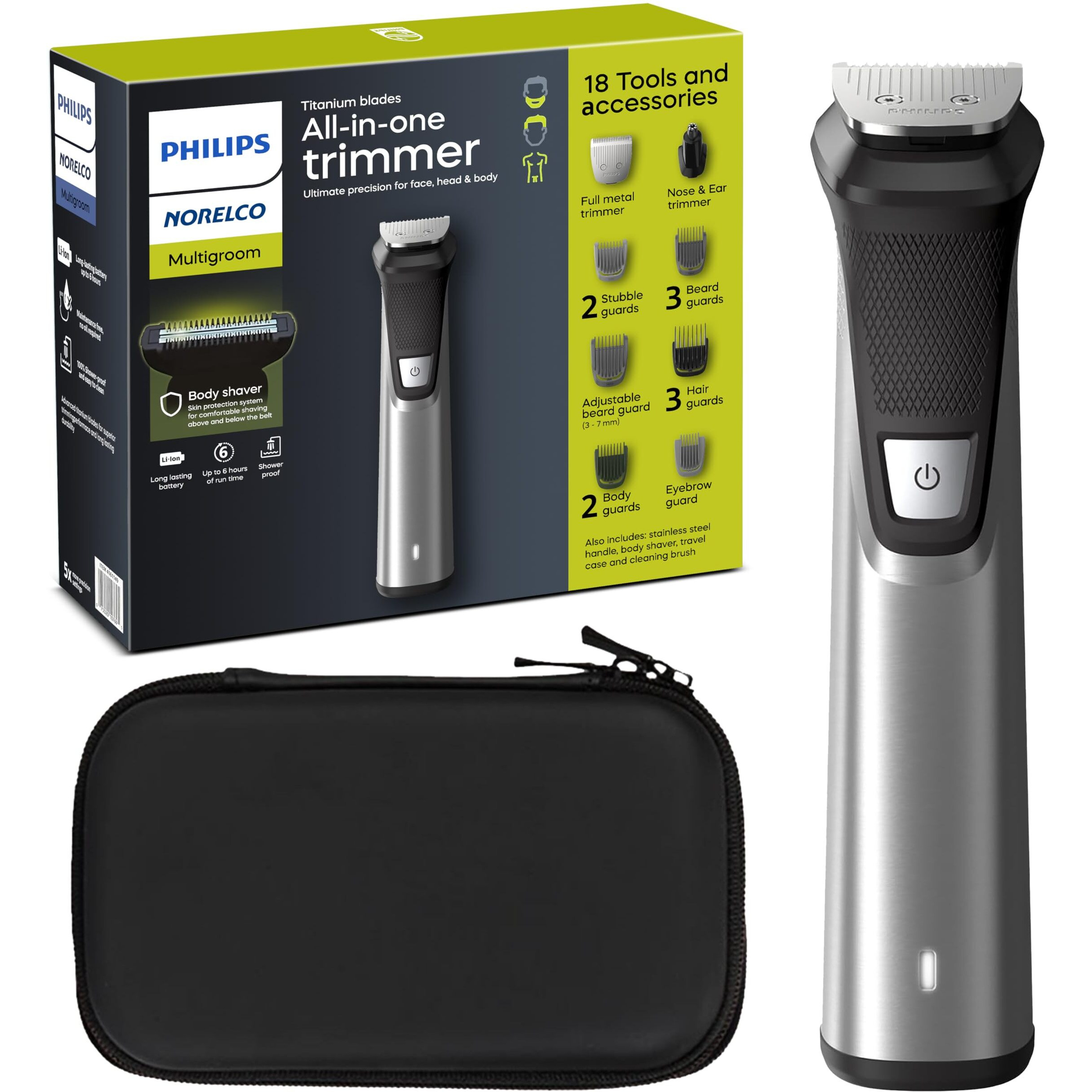 Philips Norelco Multigroom 9000 Series Mg9740-18-In-1 Precision Trimmer For Face, Head, And Body With Titanium Blades, 6-Hour Battery Life, And Showerproof Design, Packaging May Vary