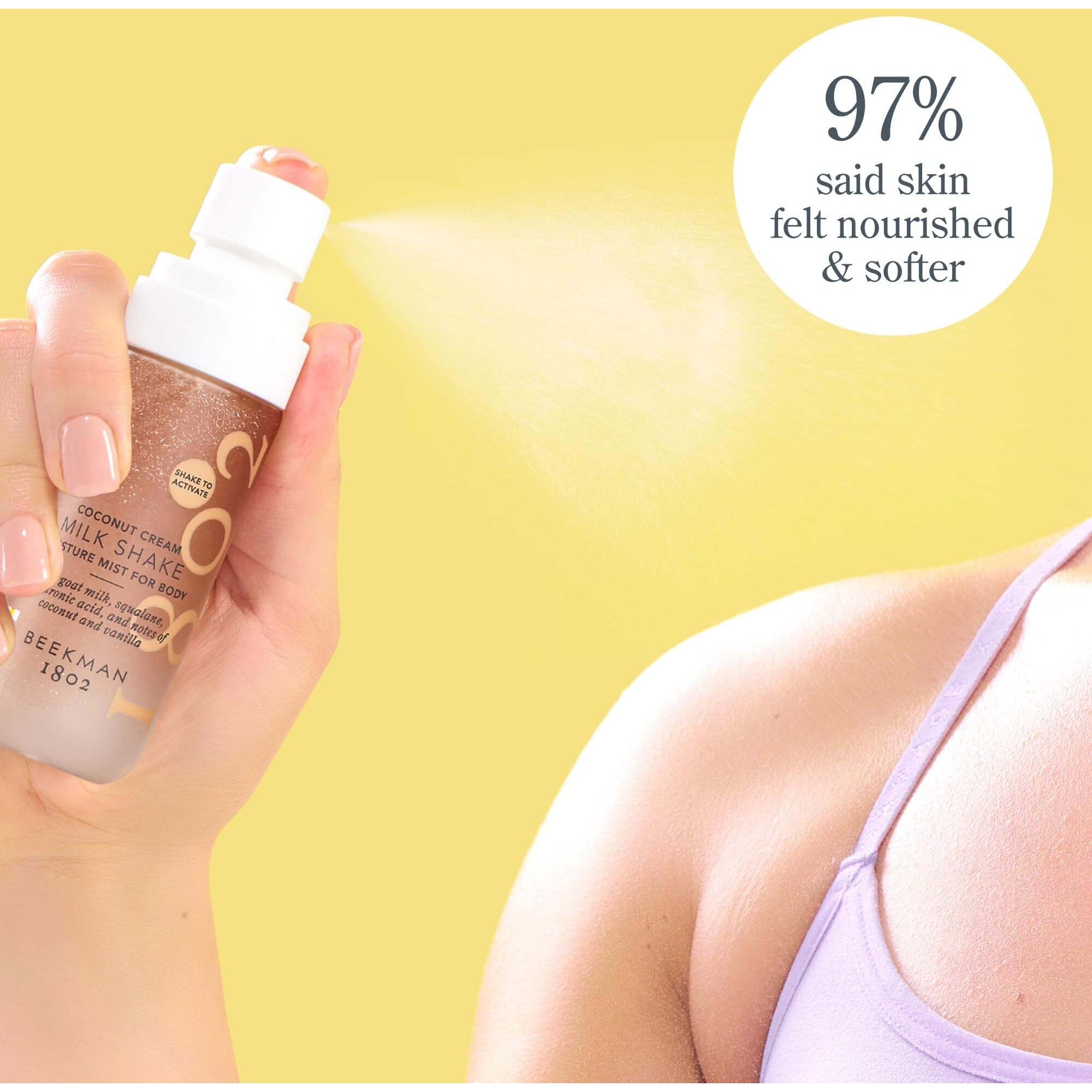 Beekman 1802 Coconut Cream Milk Shake - Body Mist - 4.7 Fl. Oz - With Hyaluronic Acid & Jojoba Oil - Instantly Moisturizes, Hydrates & Softens - Good For Sensitive Skin - Cruelty Free