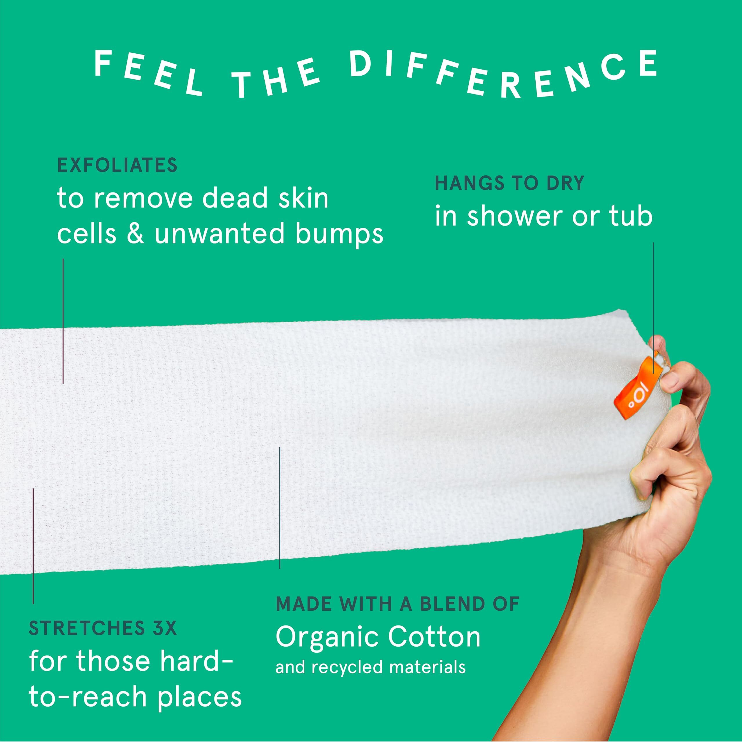 Cleanlogic Body Exfoliating Cloth, Stretchy Organic Sustainable Cotton Exfoliator Bath And Shower Washcloths, Reusable Daily Skincare Tool, 3 Count