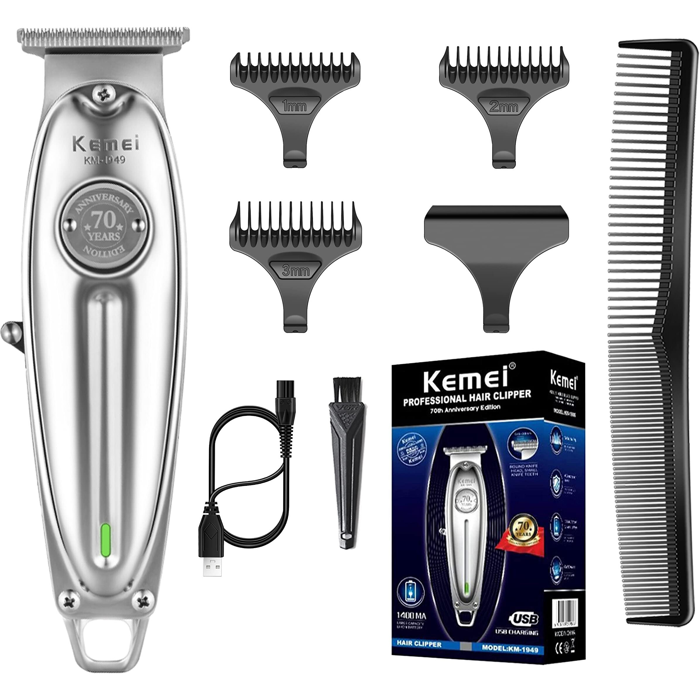Kemei Professional Beard And Hair Trimmer For Men, Cordless T-Blade Trimmers, Electric Hair Clippers For Barbers And Stylists, All Body Grooming Model 1949