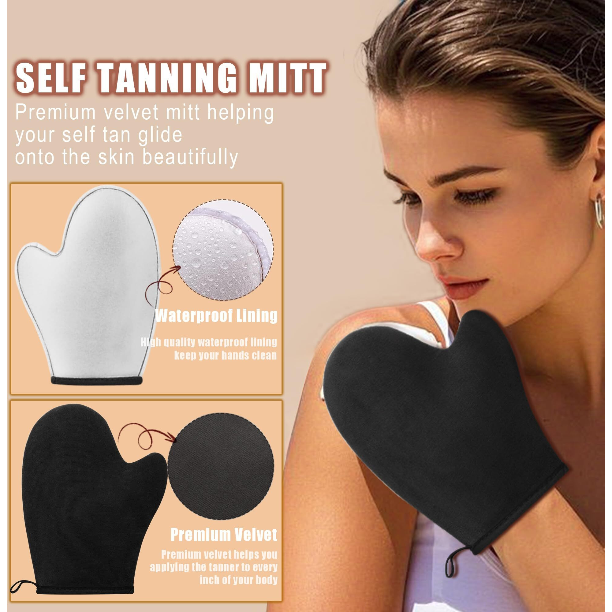 3 In 1 Self Tanning Mitt Self Tanner Brush For Body Kabuki Brush For Self Tanner Mitt Self Tanning Brushes For Self Tan Brushes Tanning Glove Self Tanner Back Applicator Back Tanning Applicator