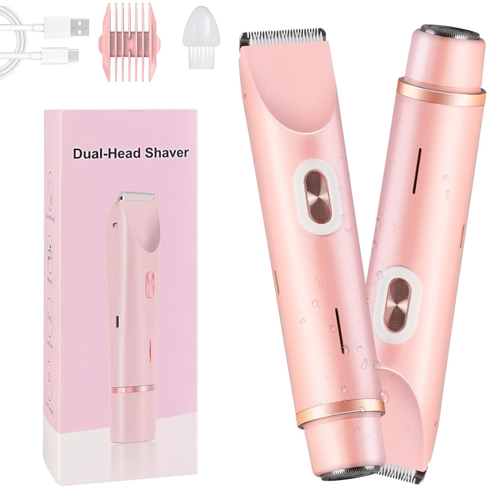 Glow Aura Womens Shaver 2 In 1,2025 New Razor & Shaver With Dual Ceramic Head,Bikini Trimmer For Women,Ipx67 Waterproof Wet & Dry Use Body And Face Hair Trimmer For Women (Pink)