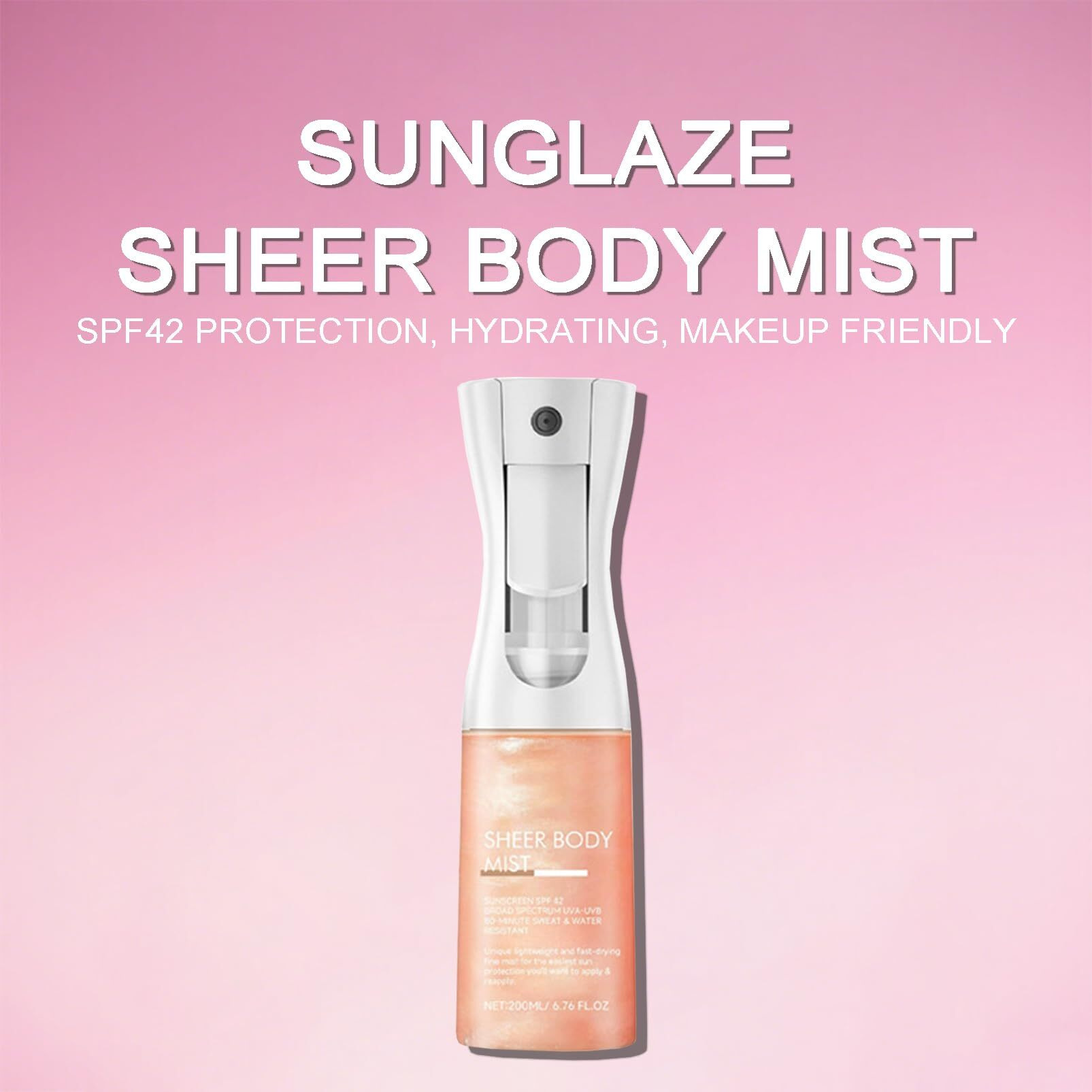 Sunglaze Sheer Body Mist Sunscreen Spf 42 - Body Shimmer Sunscreen, Hydrating Mist Makeup Friendly, Gives Skin A Glowy Finish, Waterproof, Lightweight - Beach Essentials (6.76Fl.Oz)