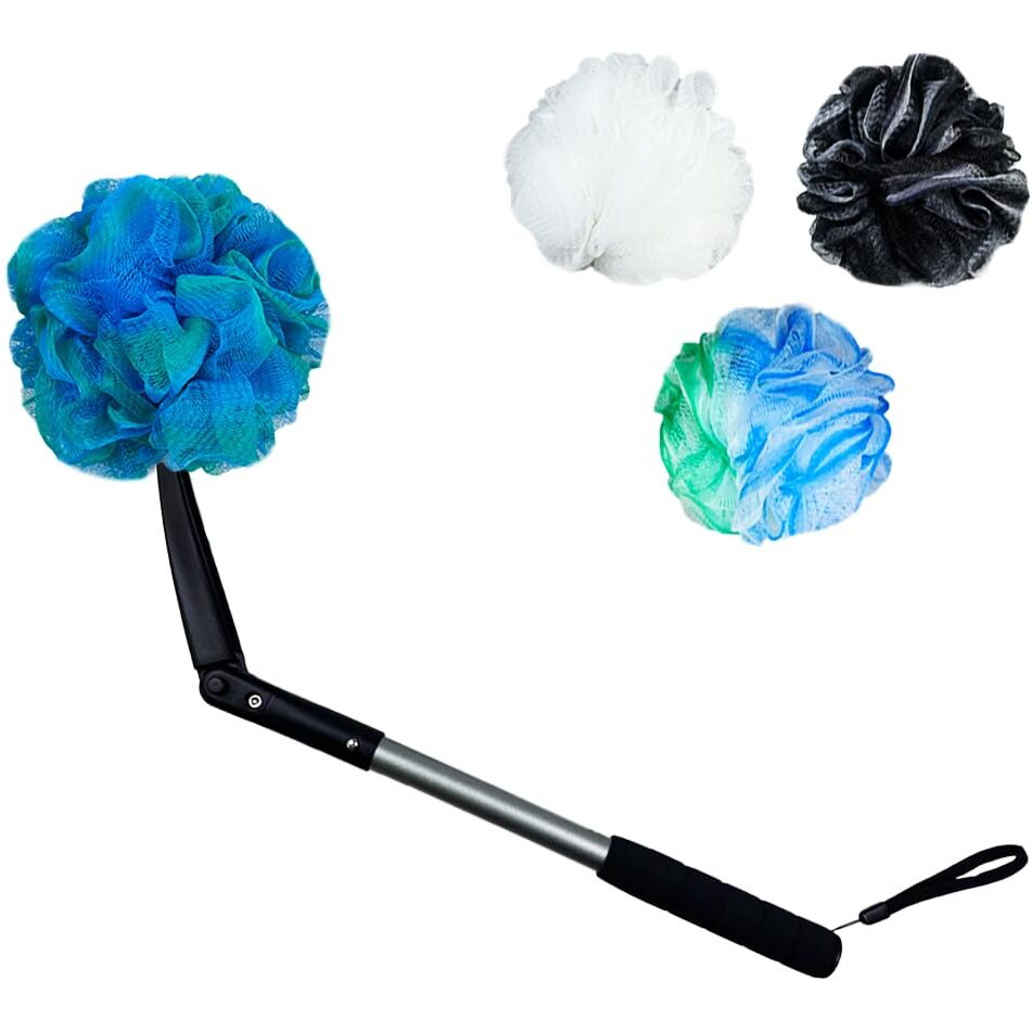 Easace Long Handled Loofah With Sponges By Shower,Back Scrubber & Bath Sponges,Body Exfoliator Luffa On A Stick,For Elderly & Disabled, Soft Loofah For Bathing Men & Women