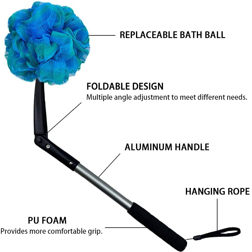 Easace Long Handled Loofah With Sponges By Shower,Back Scrubber & Bath Sponges,Body Exfoliator Luffa On A Stick,For Elderly & Disabled, Soft Loofah For Bathing Men & Women